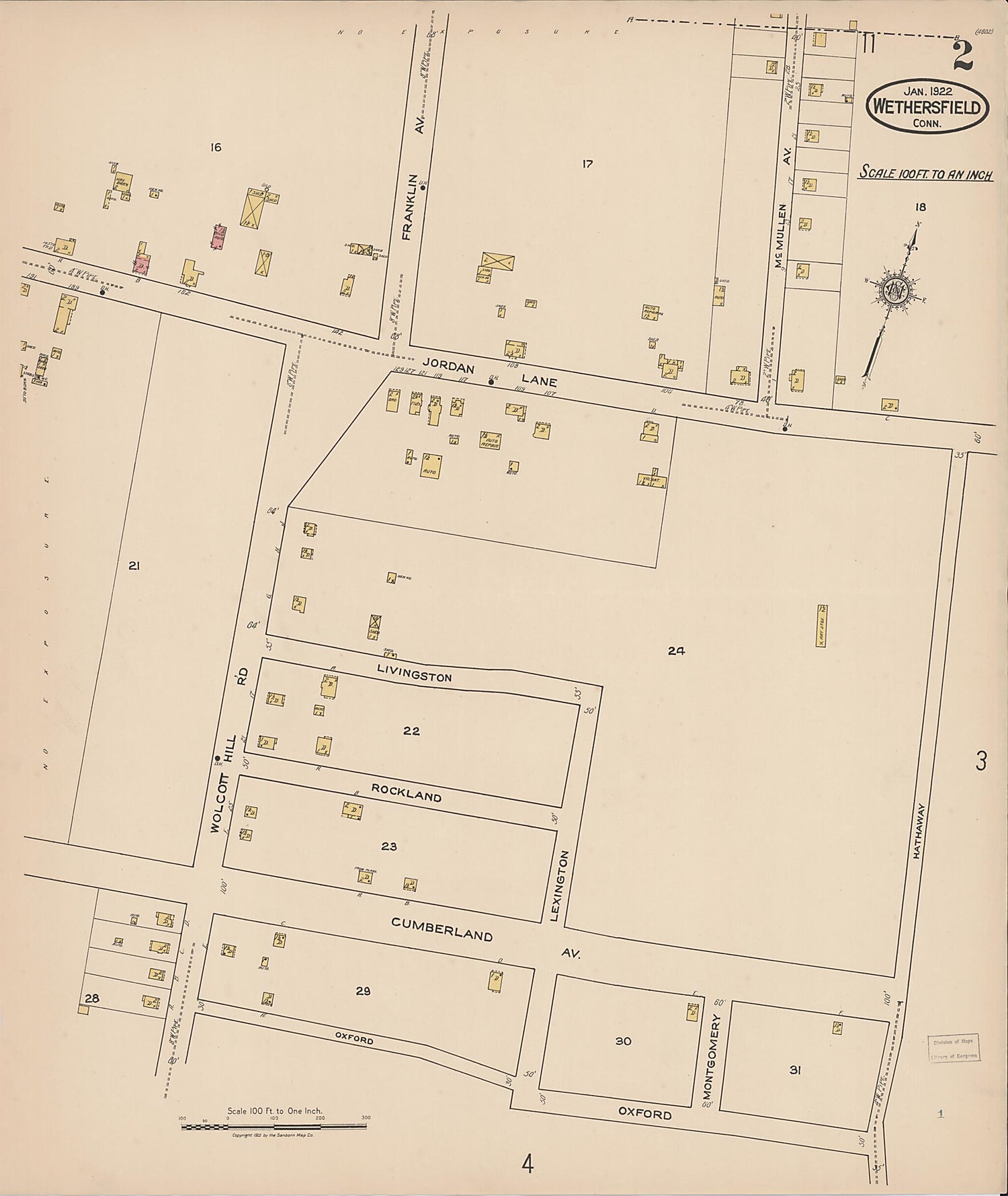 This old map of Wethersfield, Hartford County, Connecticut was created by Sanborn Map Company in 1922
