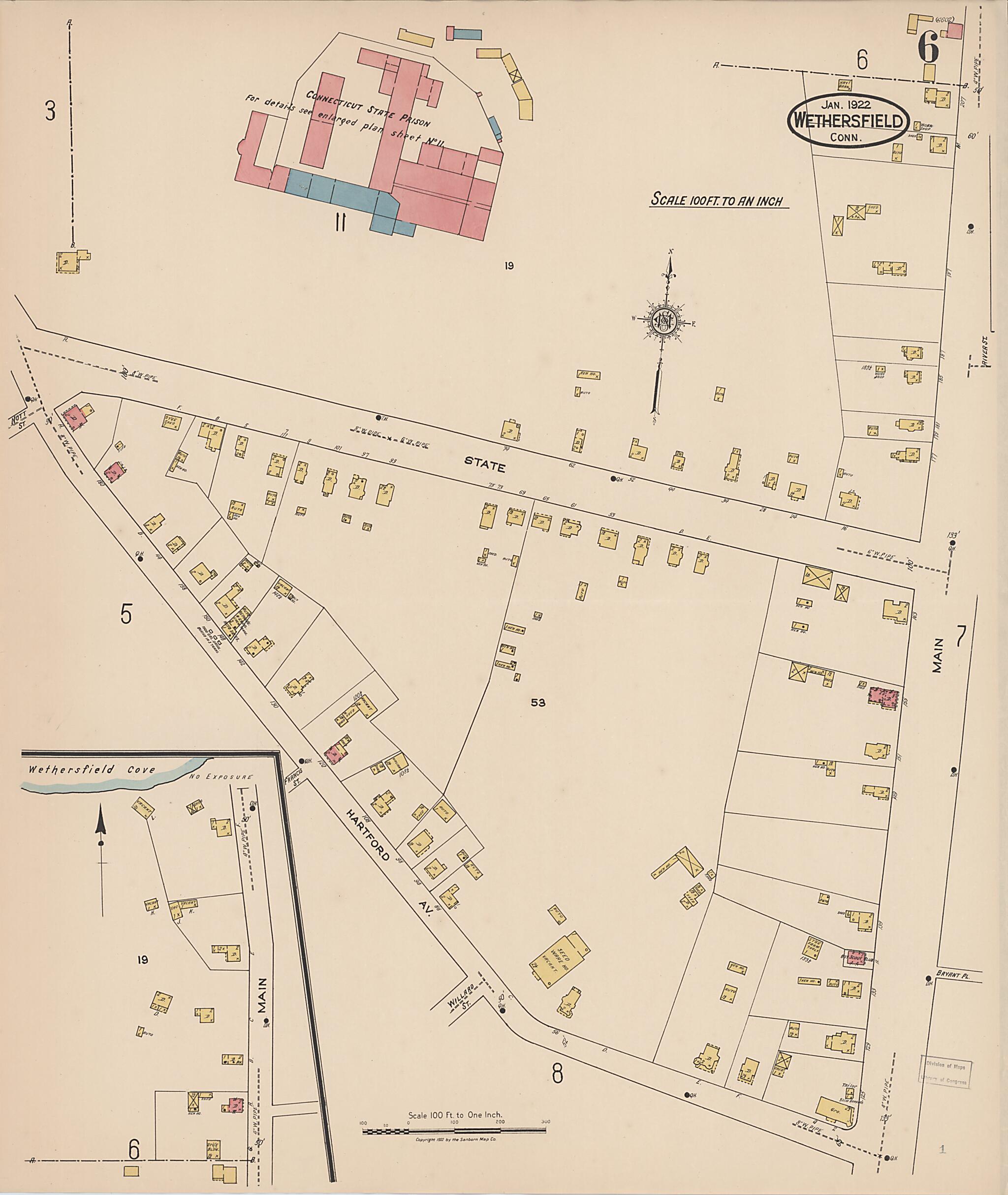 This old map of Wethersfield, Hartford County, Connecticut was created by Sanborn Map Company in 1922