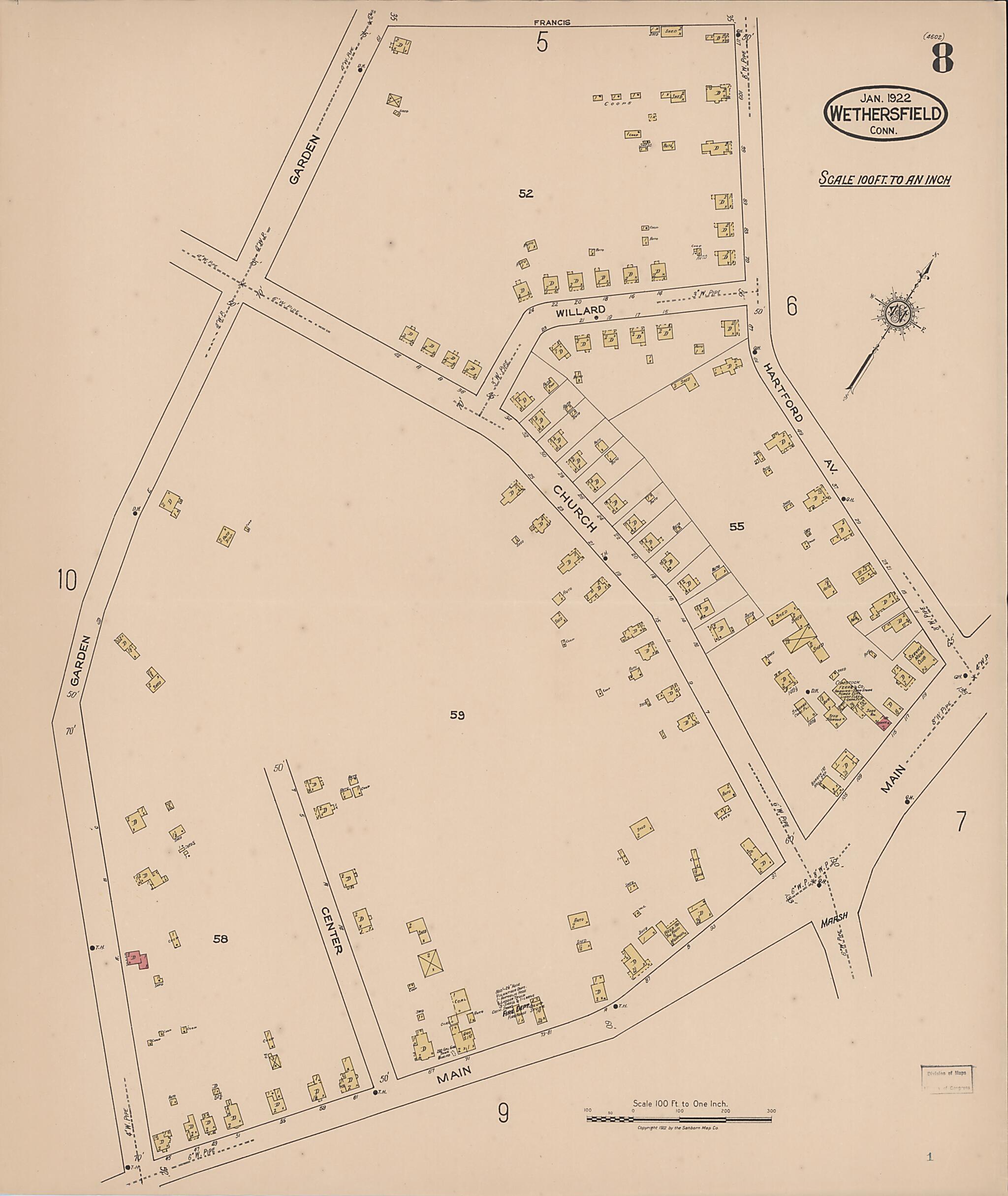 This old map of Wethersfield, Hartford County, Connecticut was created by Sanborn Map Company in 1922