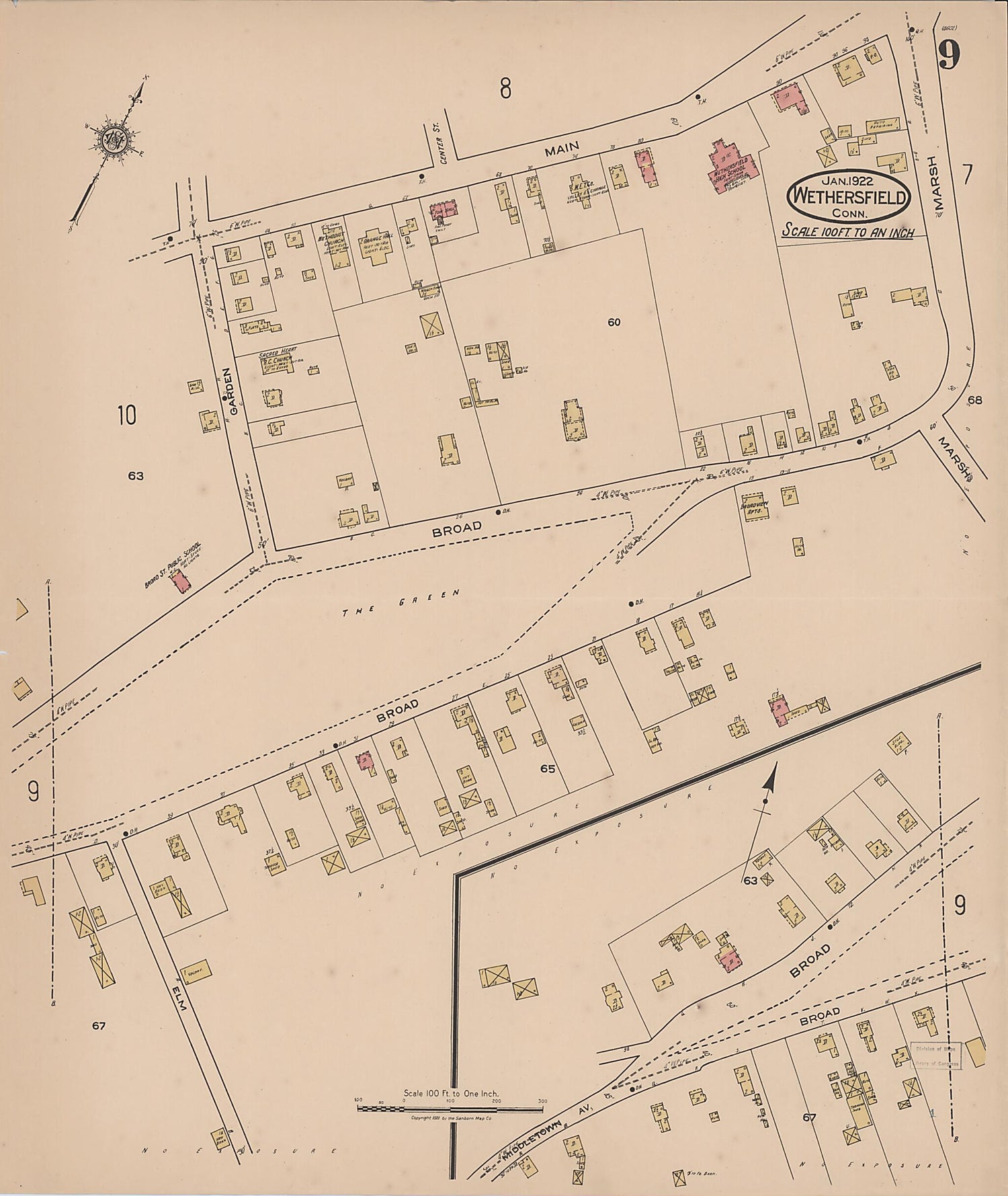 This old map of Wethersfield, Hartford County, Connecticut was created by Sanborn Map Company in 1922