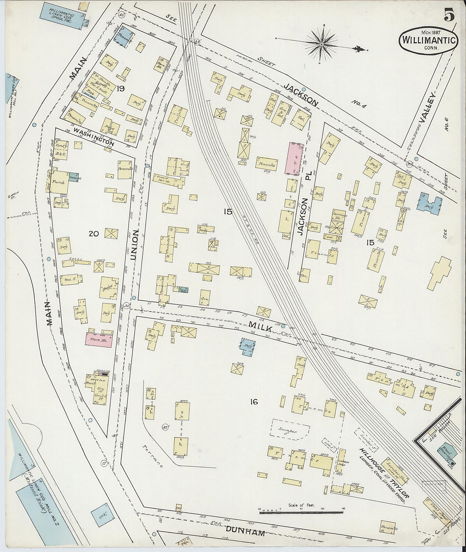 This old map of Willimantic, Windham County, Connecticut was created by Sanborn Map Company in 1887