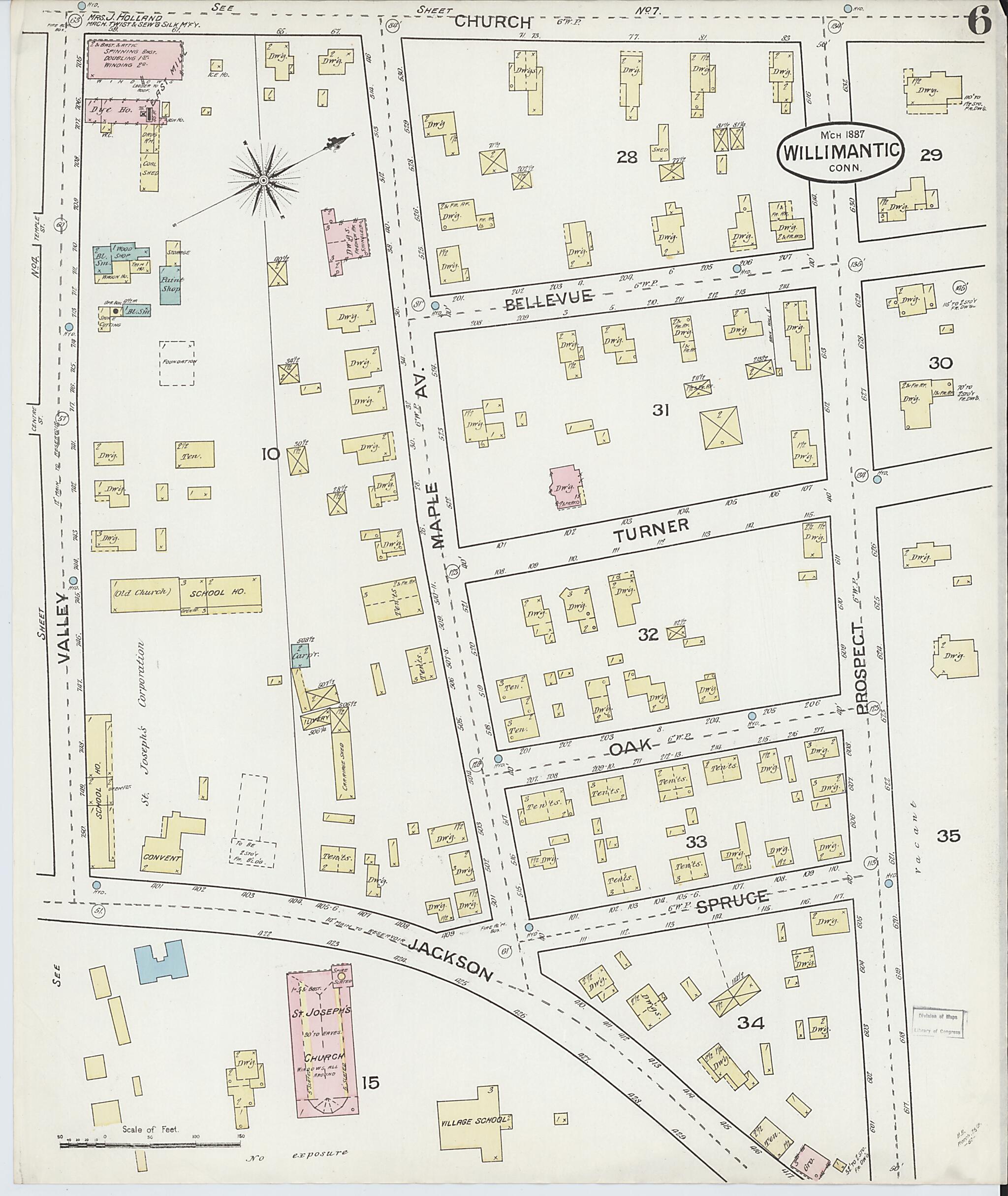 This old map of Willimantic, Windham County, Connecticut was created by Sanborn Map Company in 1887