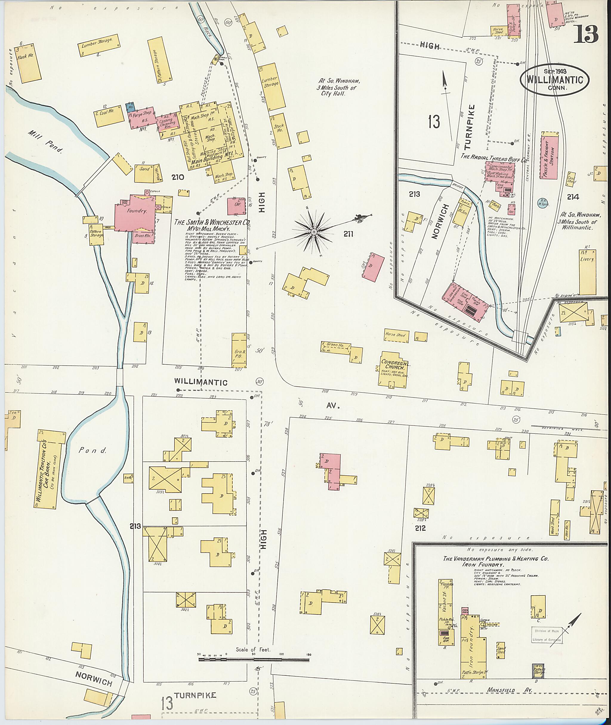 This old map of Willimantic, Windham County, Connecticut was created by Sanborn Map Company in 1903