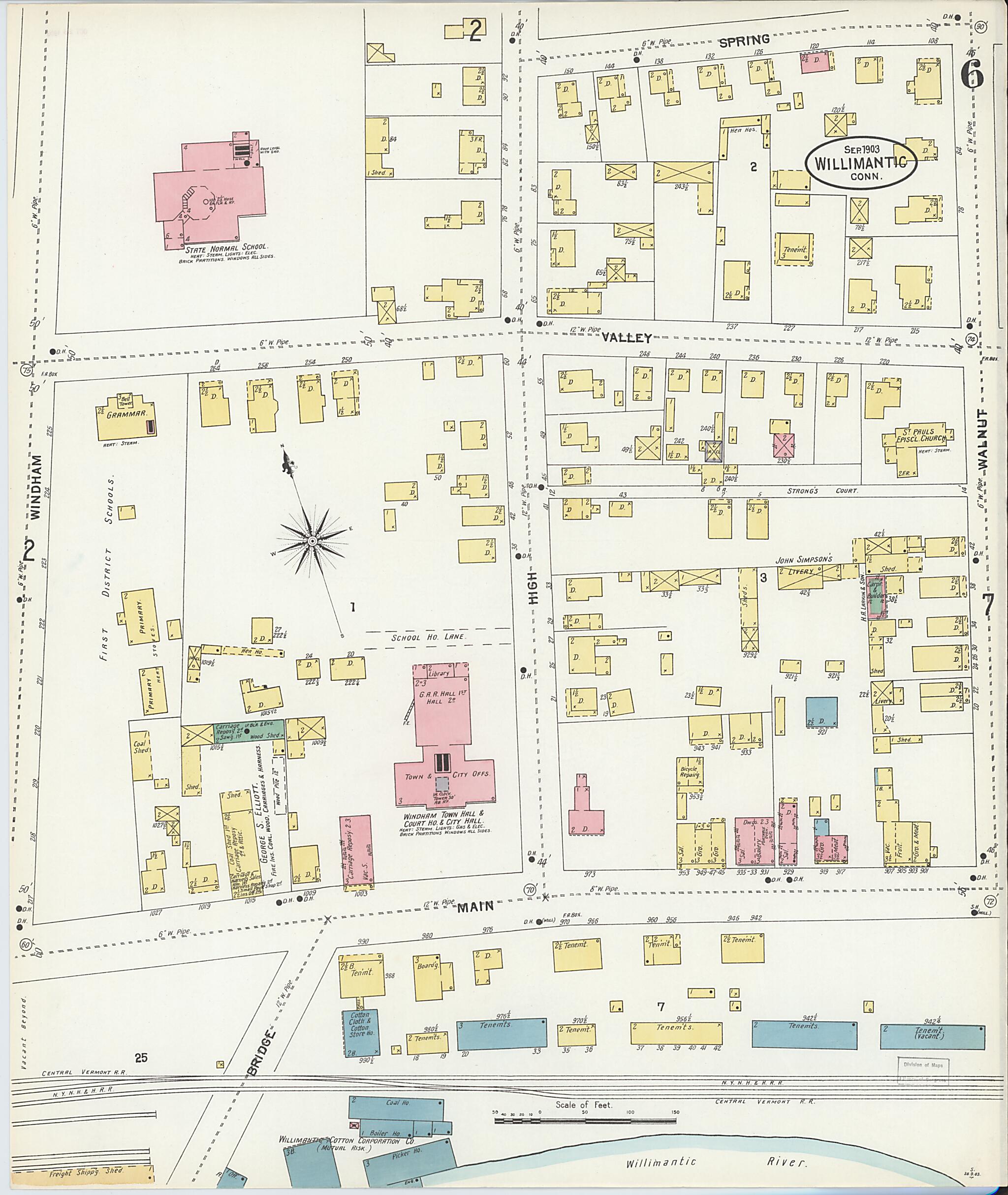 This old map of Willimantic, Windham County, Connecticut was created by Sanborn Map Company in 1903