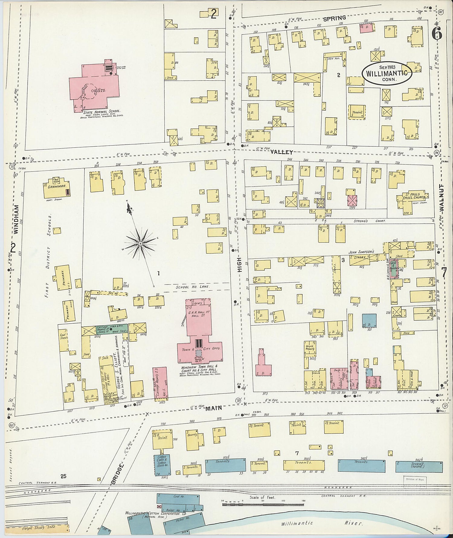 This old map of Willimantic, Windham County, Connecticut was created by Sanborn Map Company in 1903