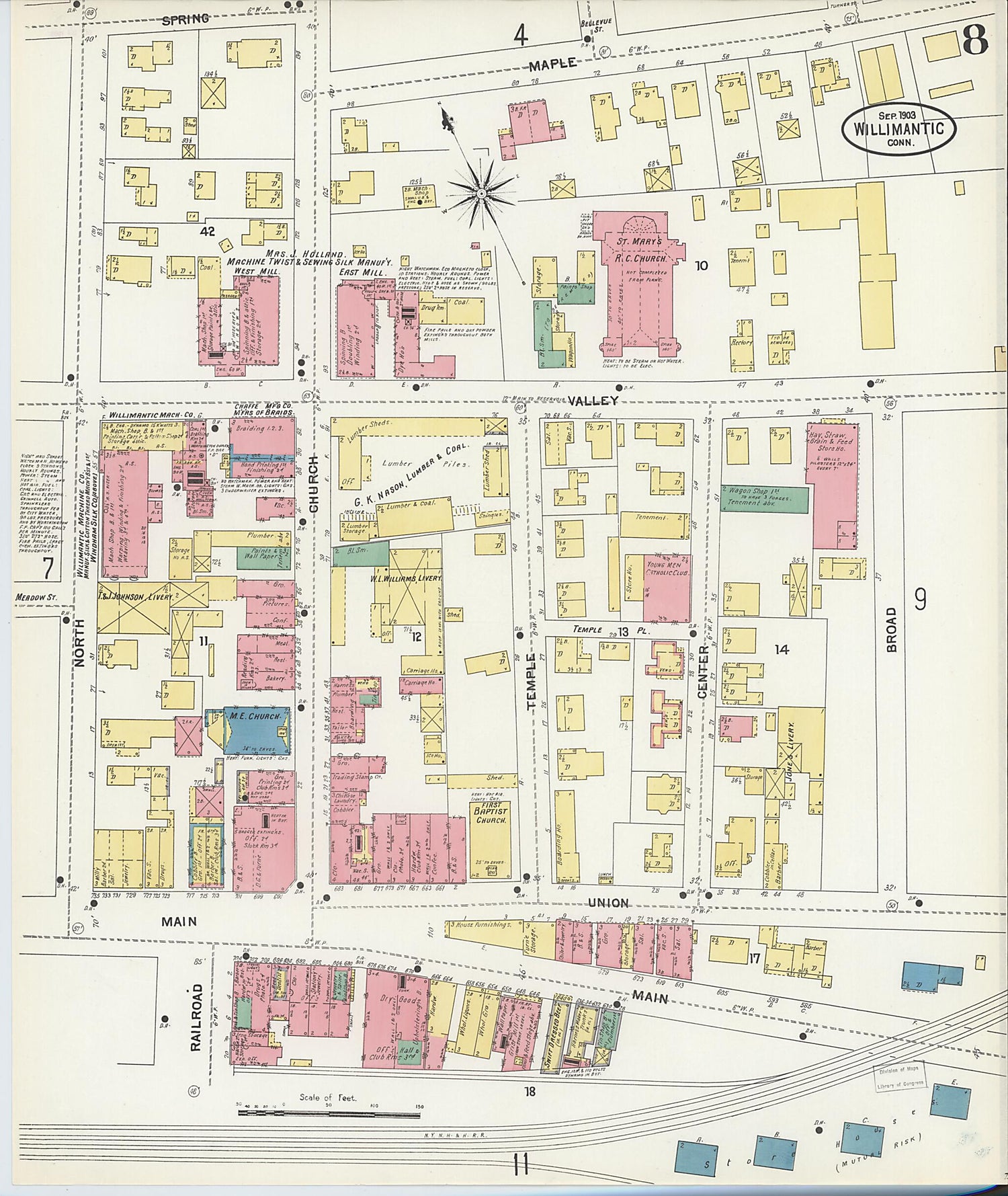 This old map of Willimantic, Windham County, Connecticut was created by Sanborn Map Company in 1903