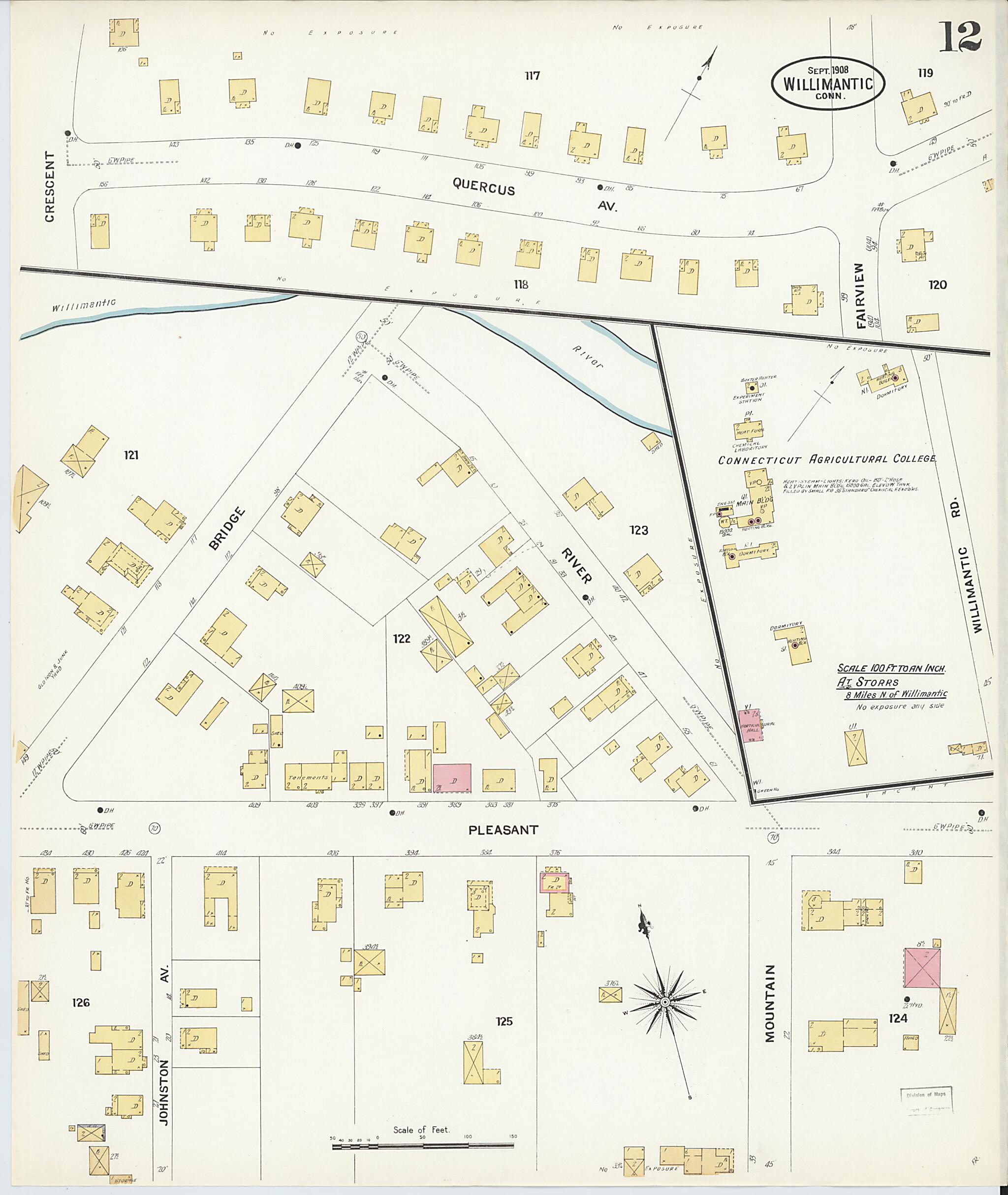 This old map of Willimantic, Windham County, Connecticut was created by Sanborn Map Company in 1908