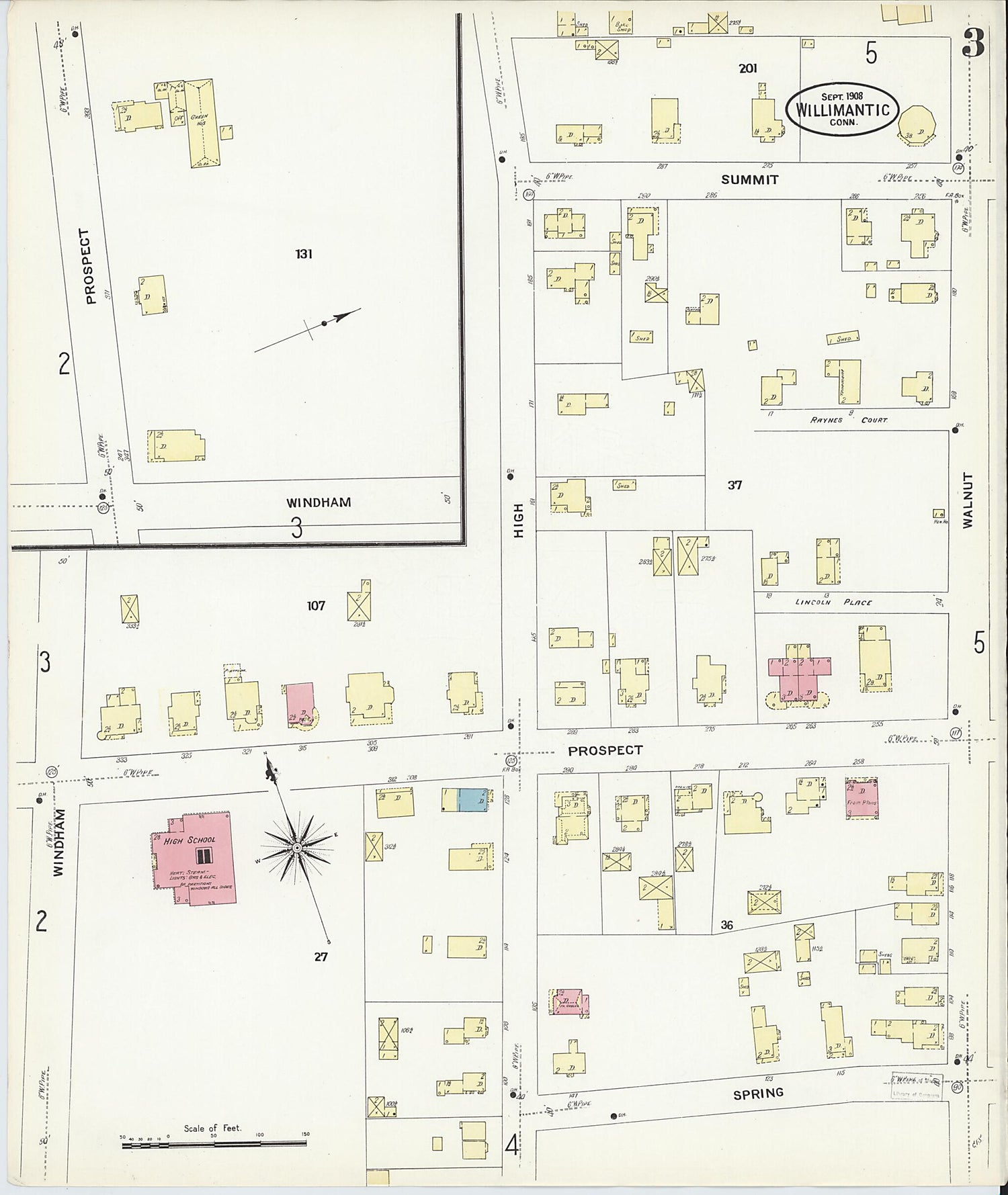 This old map of Willimantic, Windham County, Connecticut was created by Sanborn Map Company in 1908