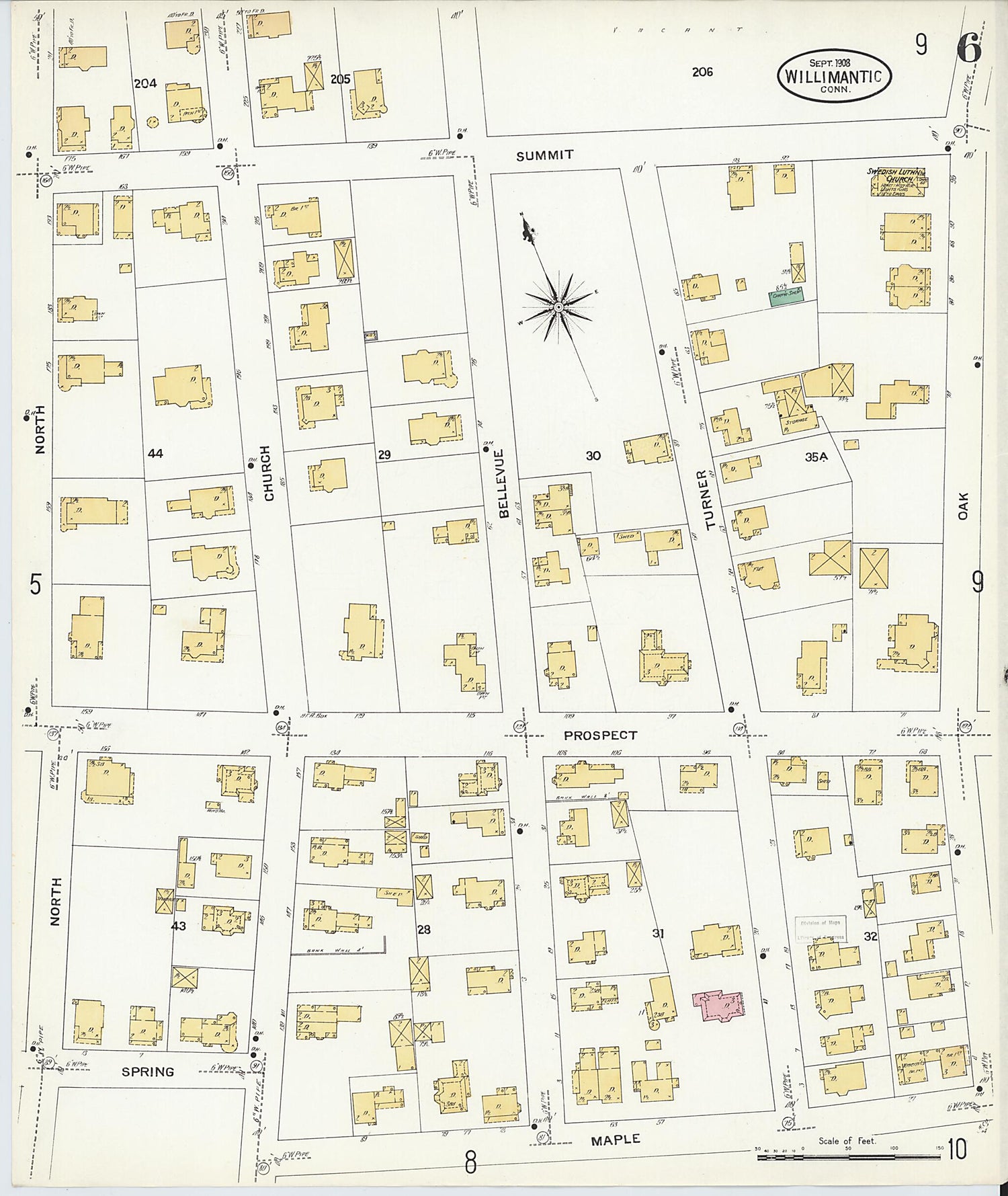 This old map of Willimantic, Windham County, Connecticut was created by Sanborn Map Company in 1908