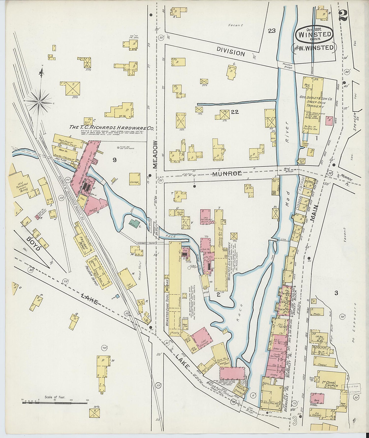 This old map of Winsted, Litchfield County, Connecticut was created by Sanborn Map Company in 1892