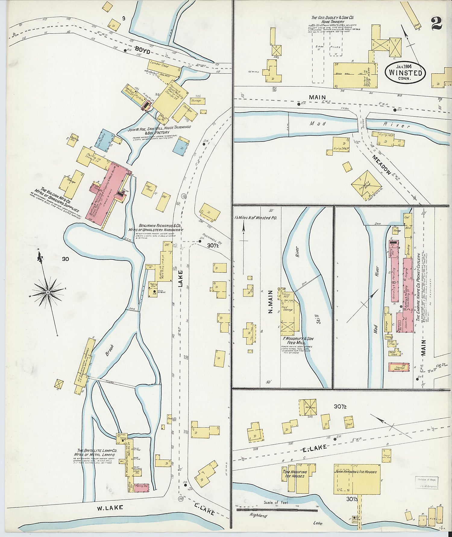 This old map of Winsted, Litchfield County, Connecticut was created by Sanborn Map Company in 1904