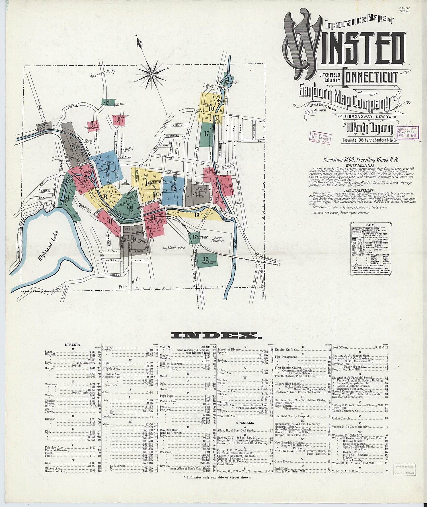 This old map of Winsted, Litchfield County, Connecticut was created by Sanborn Map Company in 1909