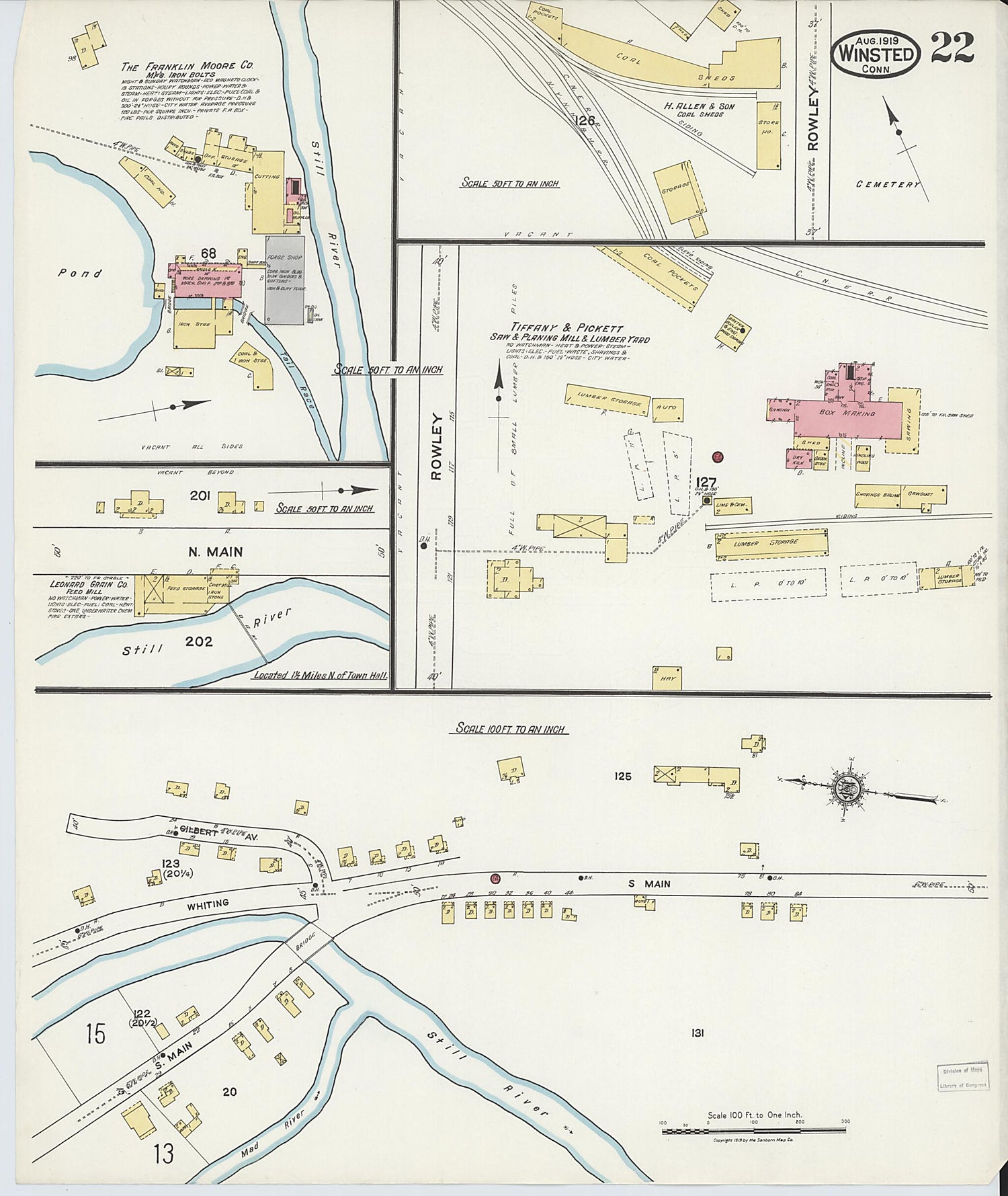 This old map of Winsted, Litchfield County, Connecticut was created by Sanborn Map Company in 1919