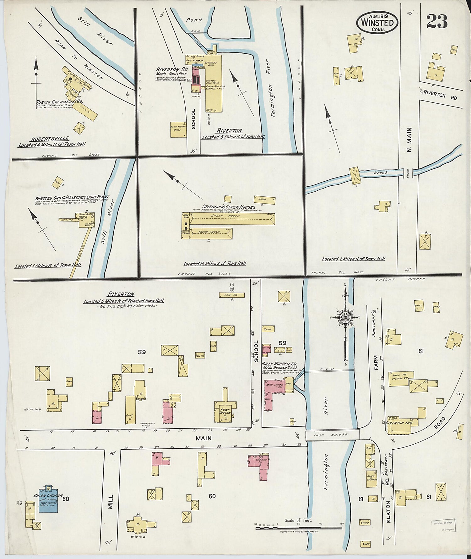 This old map of Winsted, Litchfield County, Connecticut was created by Sanborn Map Company in 1919