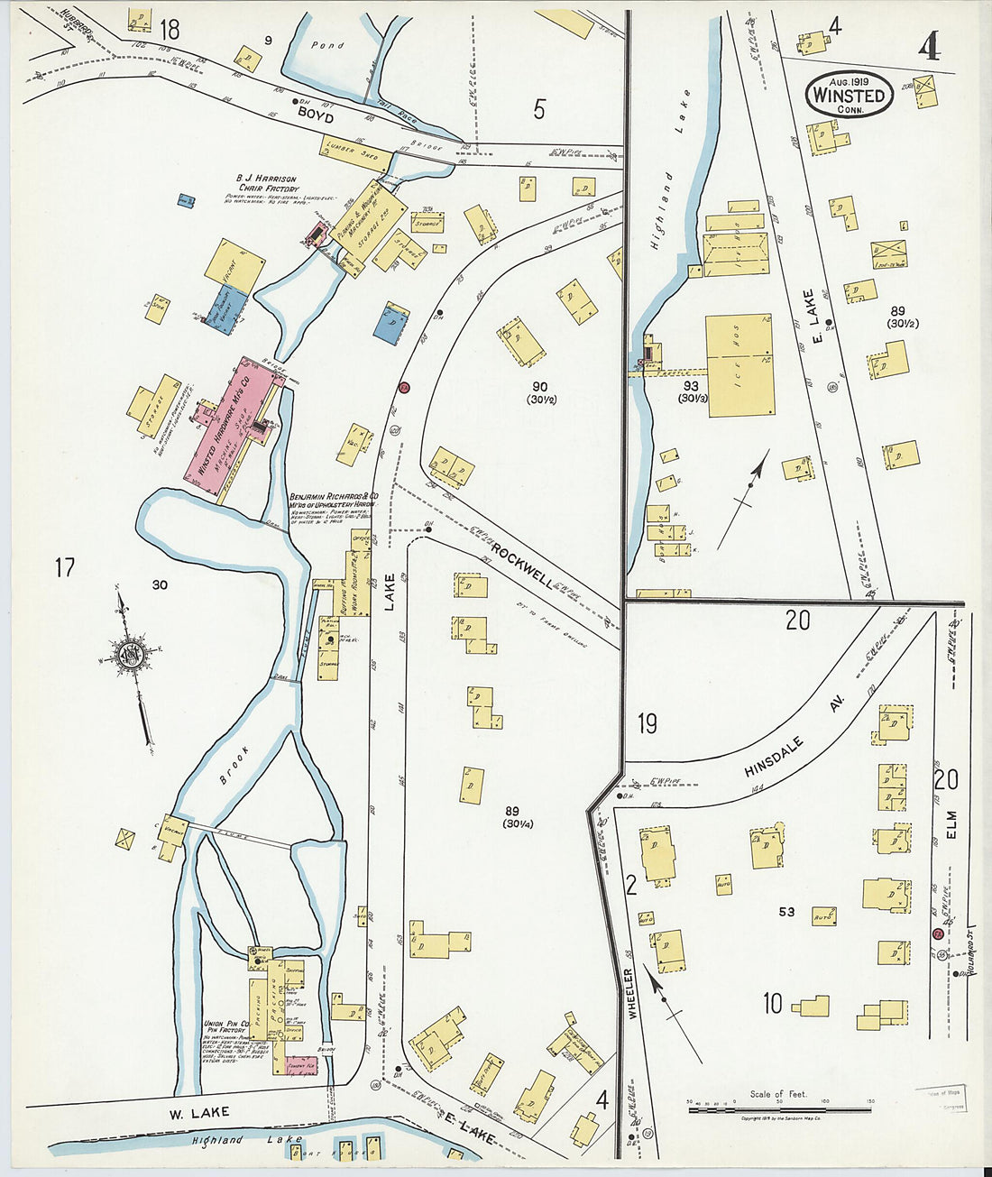 This old map of Winsted, Litchfield County, Connecticut was created by Sanborn Map Company in 1919