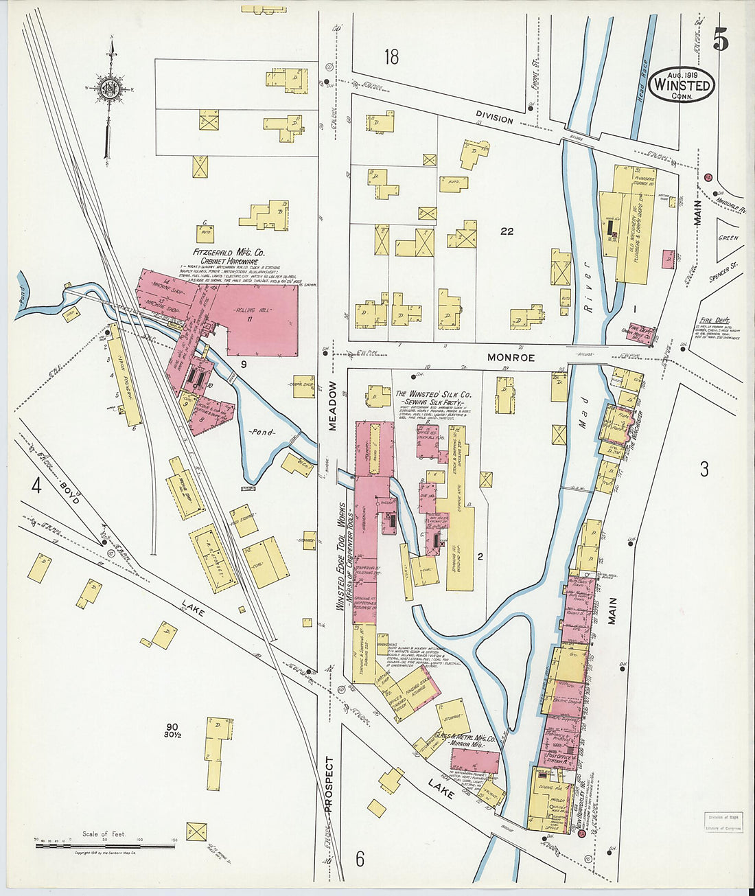 This old map of Winsted, Litchfield County, Connecticut was created by Sanborn Map Company in 1919