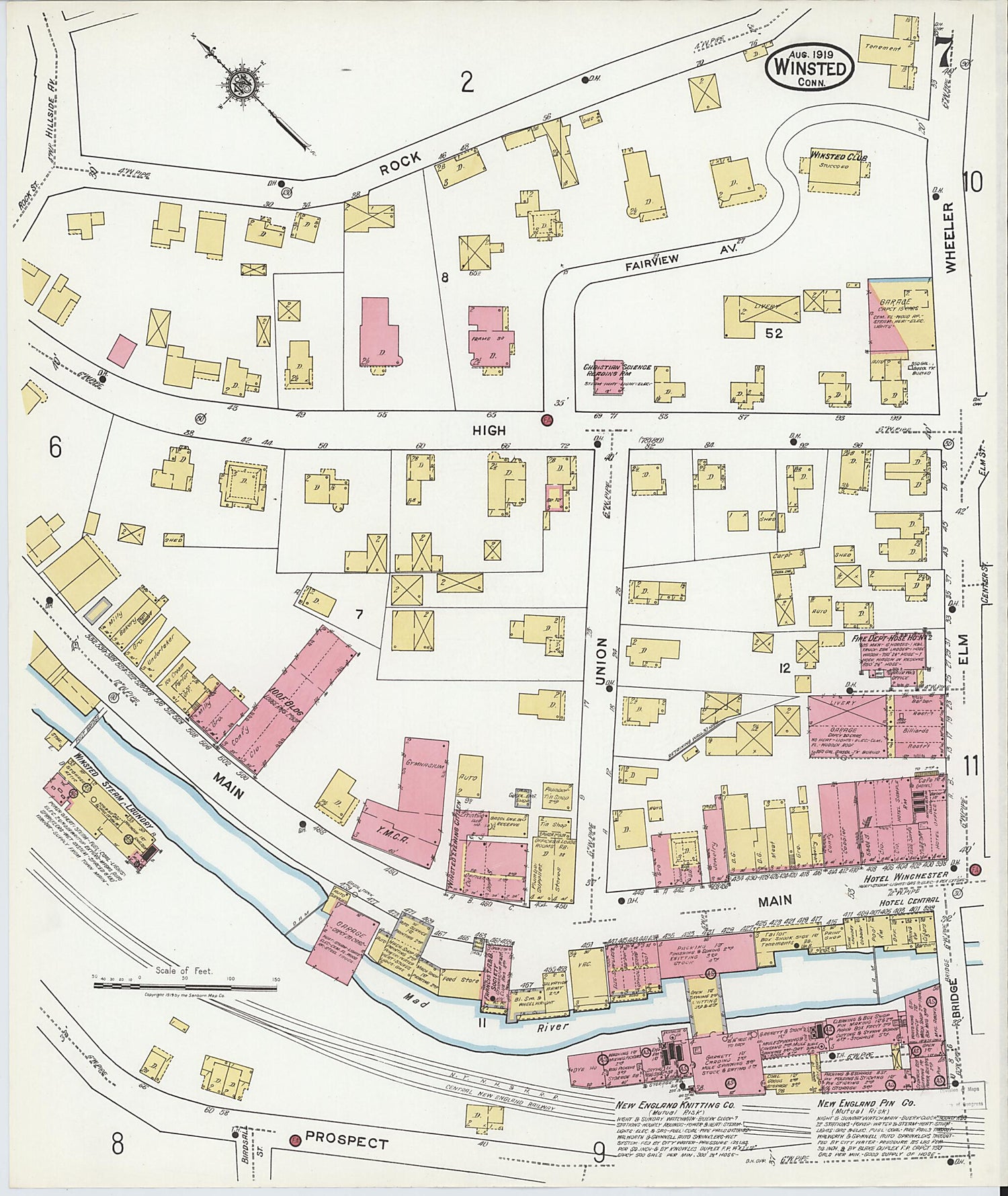 This old map of Winsted, Litchfield County, Connecticut was created by Sanborn Map Company in 1919