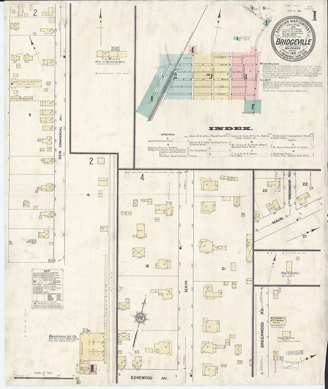 This old map of Bridgeville, Sussex County, Delaware was created by Sanborn Map Company in 1912