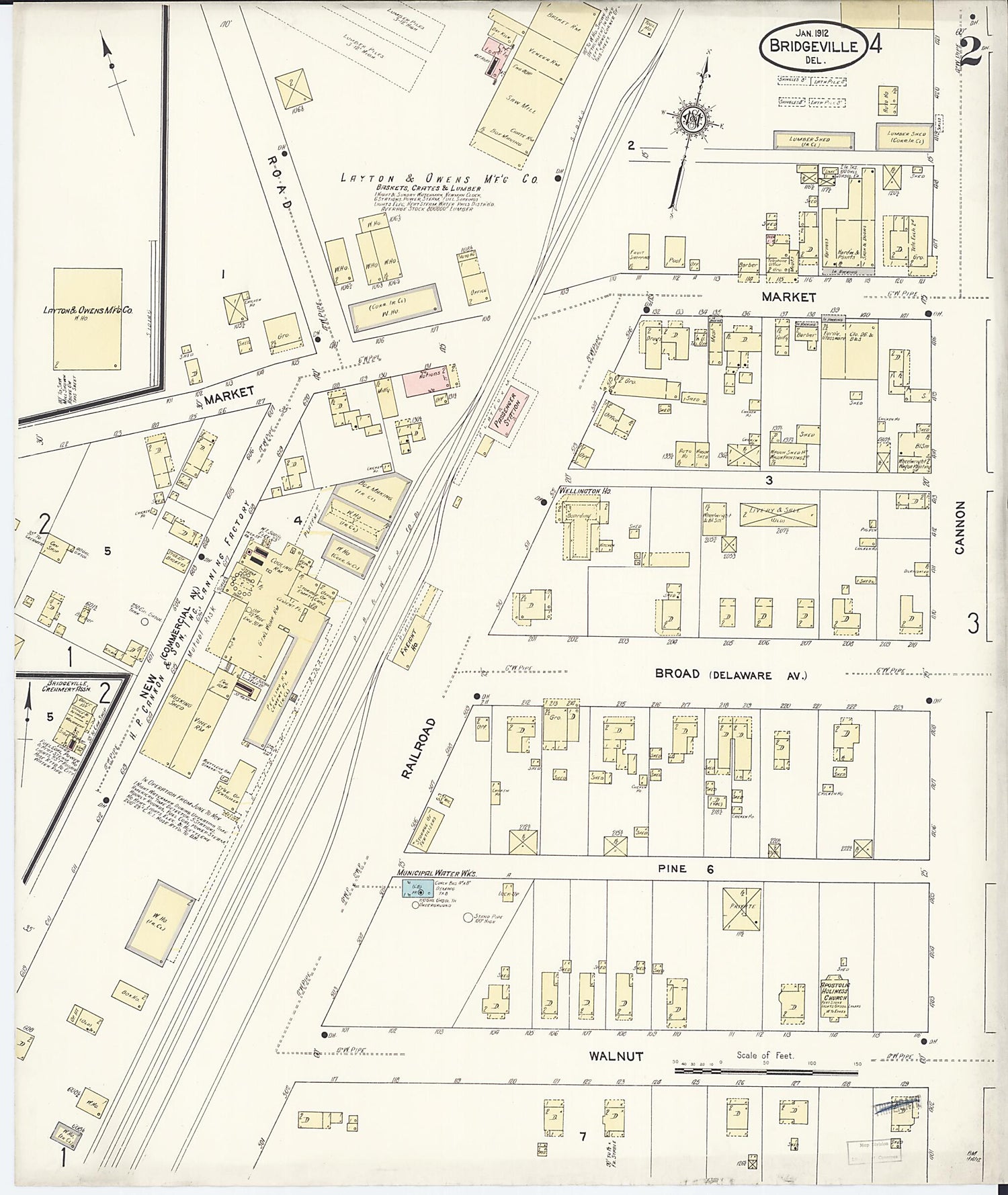 This old map of Bridgeville, Sussex County, Delaware was created by Sanborn Map Company in 1912