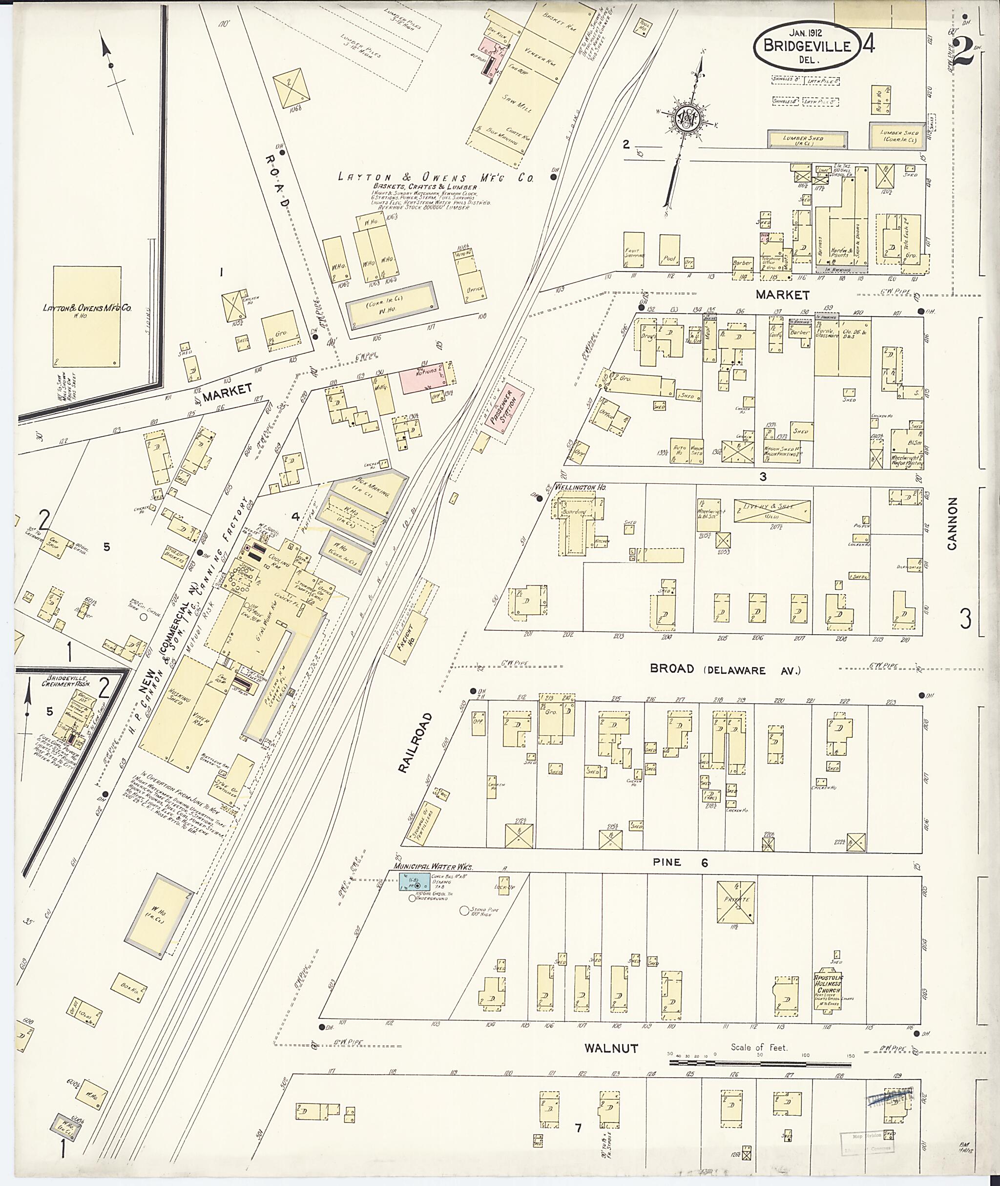 This old map of Bridgeville, Sussex County, Delaware was created by Sanborn Map Company in 1912