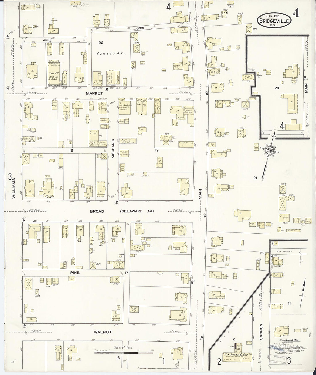 This old map of Bridgeville, Sussex County, Delaware was created by Sanborn Map Company in 1912