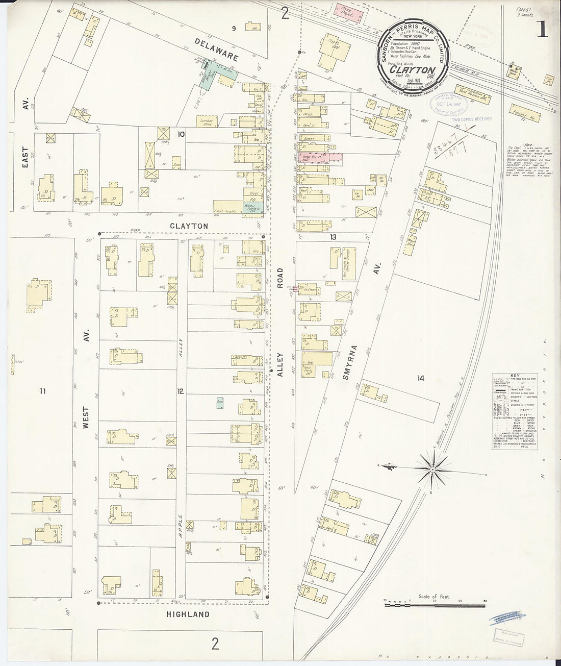 This old map of Clayton, Kent County, Delaware was created by Sanborn Map Company in 1897