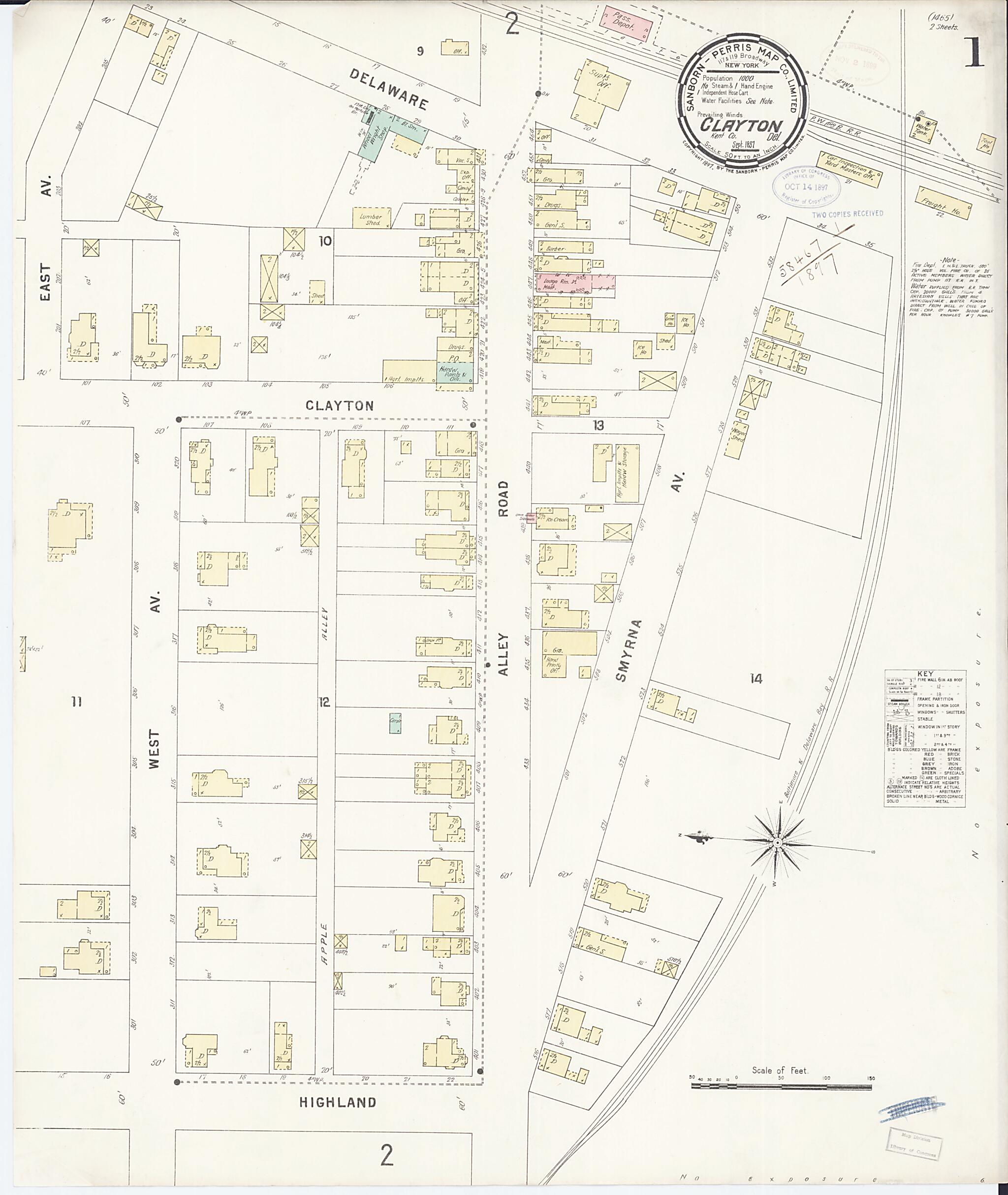 This old map of Clayton, Kent County, Delaware was created by Sanborn Map Company in 1897