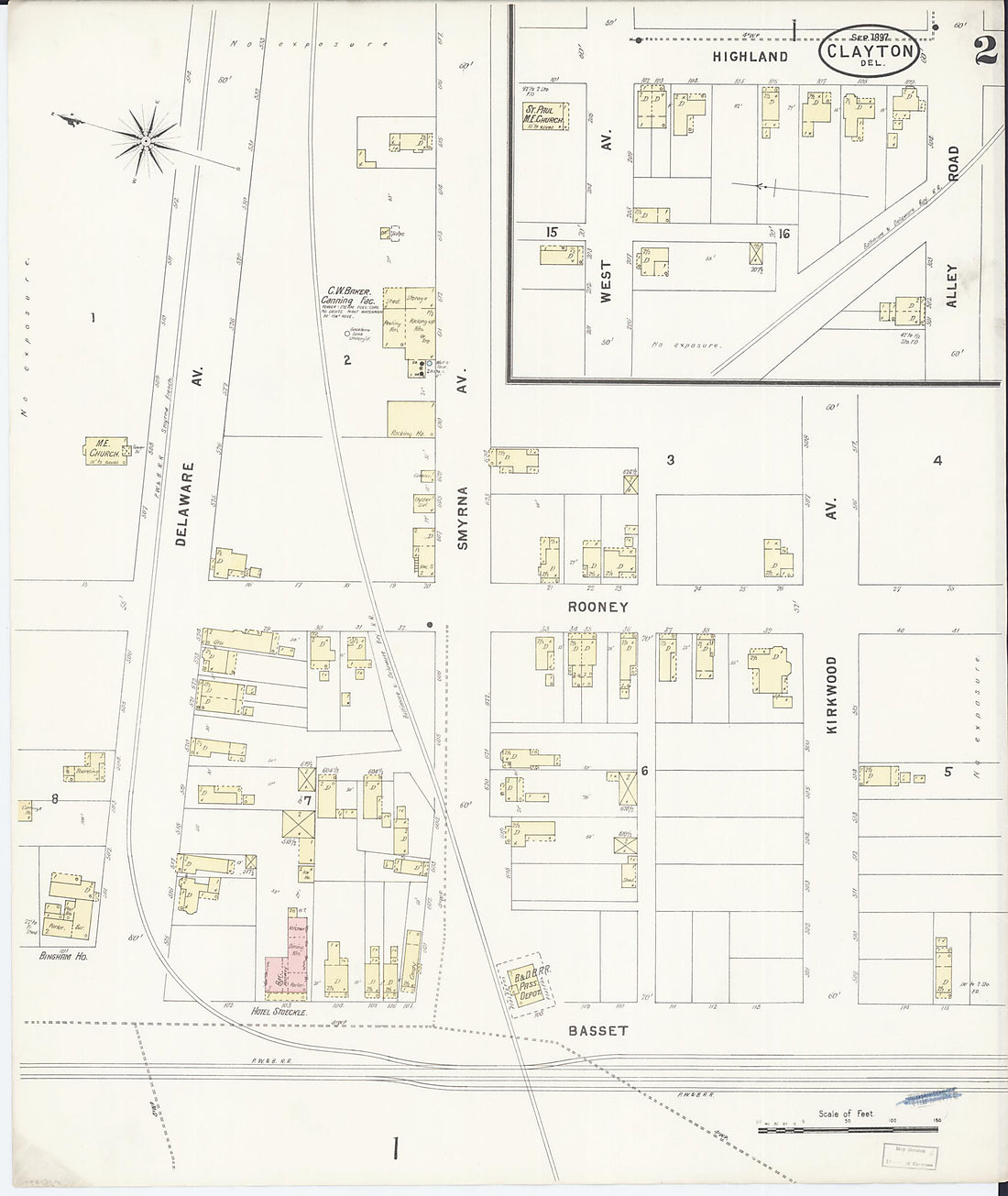 This old map of Clayton, Kent County, Delaware was created by Sanborn Map Company in 1897