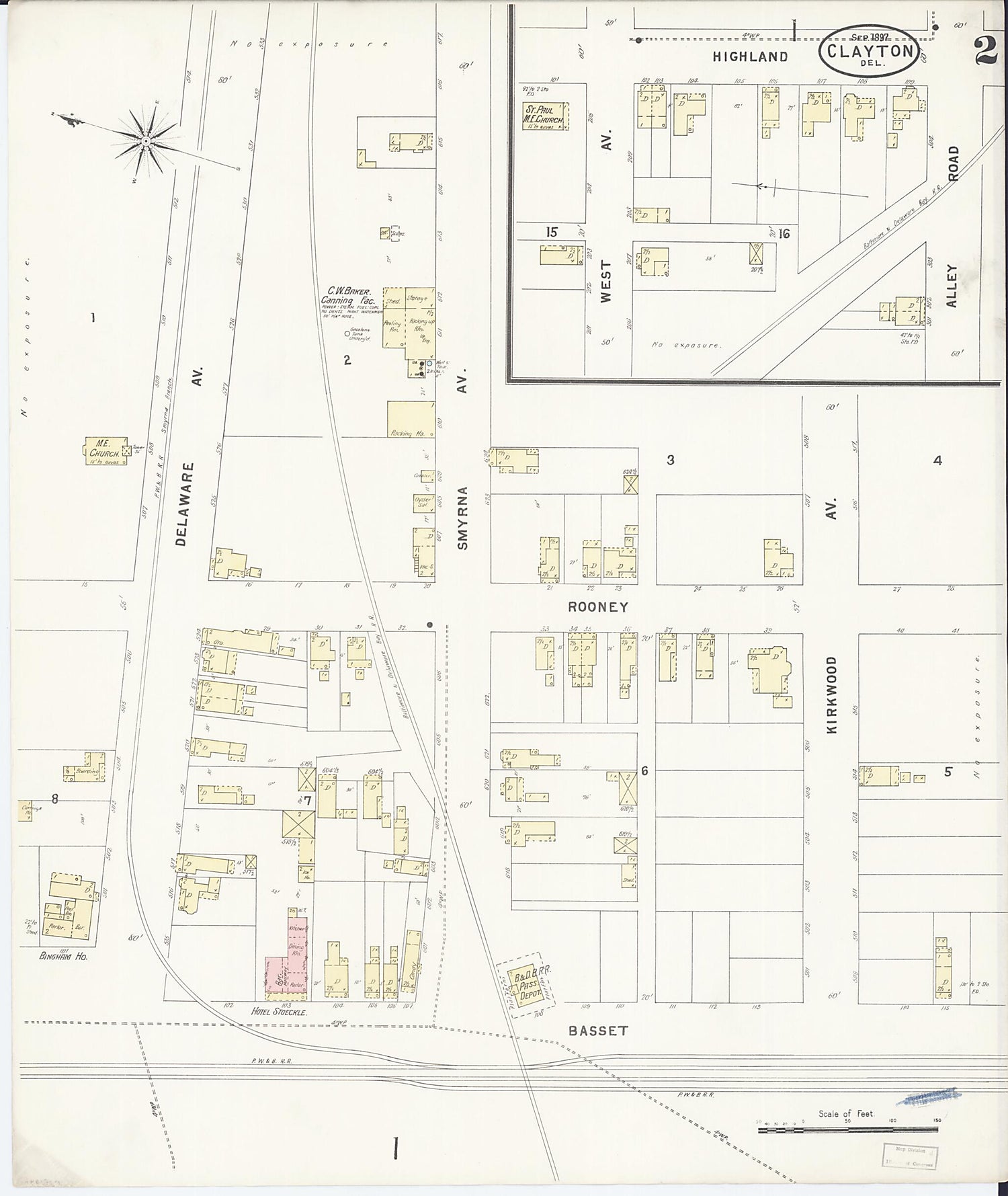 This old map of Clayton, Kent County, Delaware was created by Sanborn Map Company in 1897