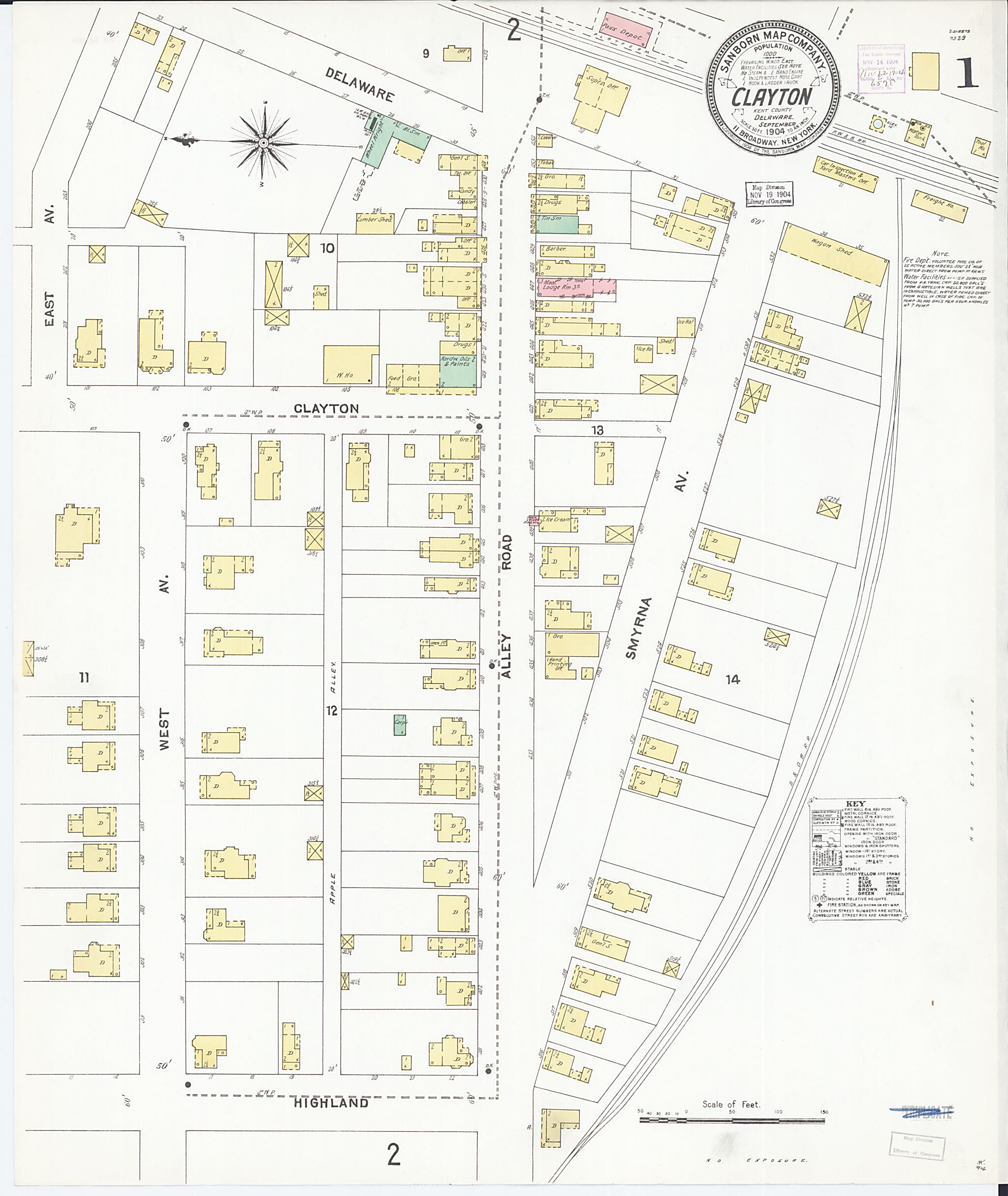 This old map of Clayton, Kent County, Delaware was created by Sanborn Map Company in 1904