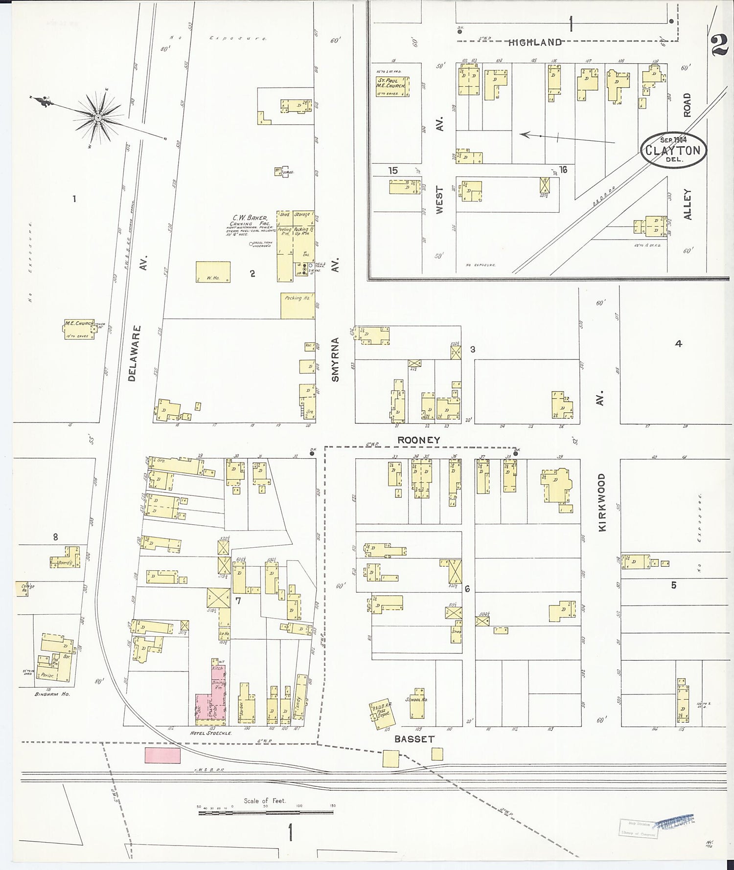 This old map of Clayton, Kent County, Delaware was created by Sanborn Map Company in 1904