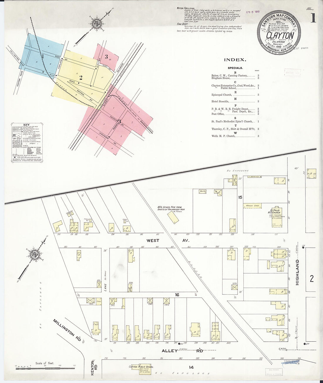 This old map of Clayton, Kent County, Delaware was created by Sanborn Map Company in 1910