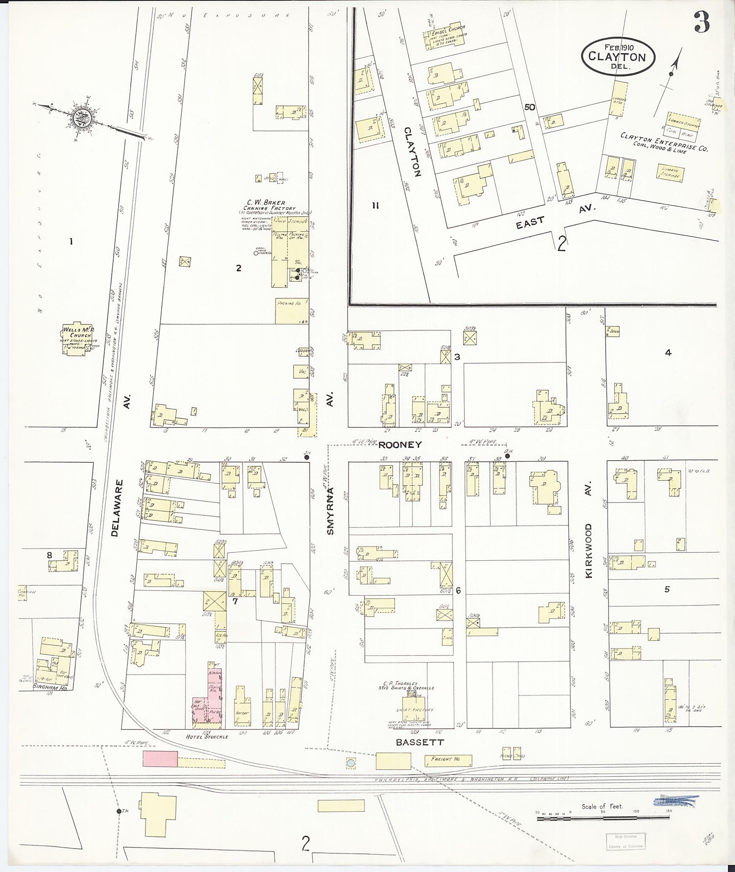 This old map of Clayton, Kent County, Delaware was created by Sanborn Map Company in 1910