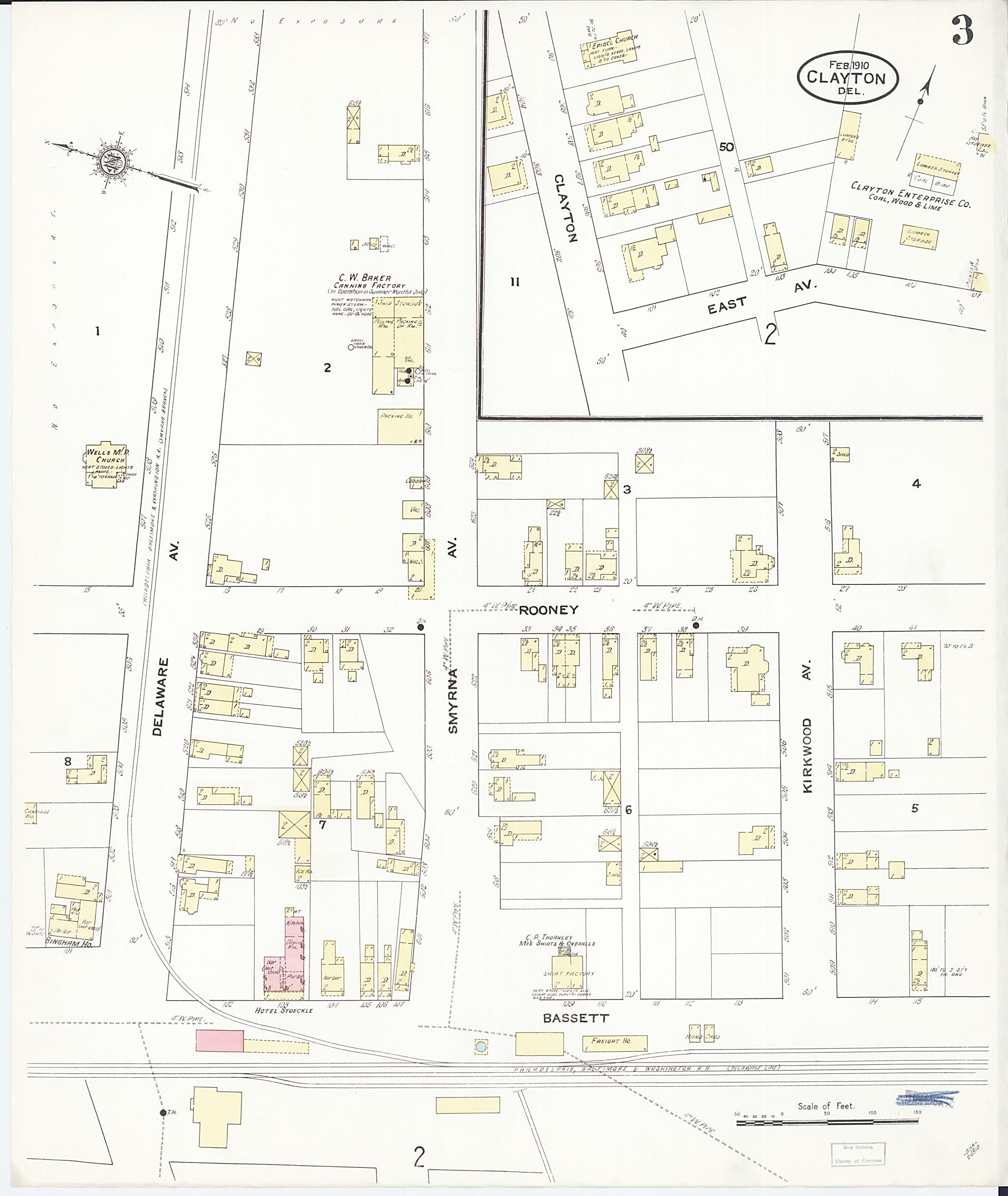 This old map of Clayton, Kent County, Delaware was created by Sanborn Map Company in 1910