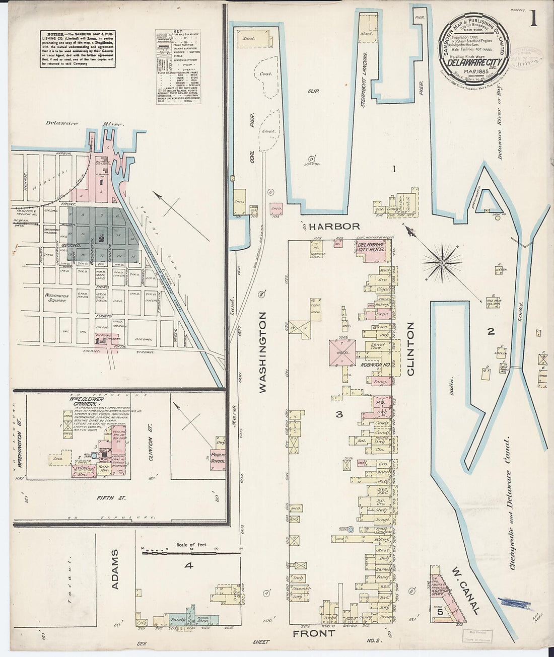 This old map of Delaware City, New Castle County, Delaware was created by Sanborn Map Company in 1885