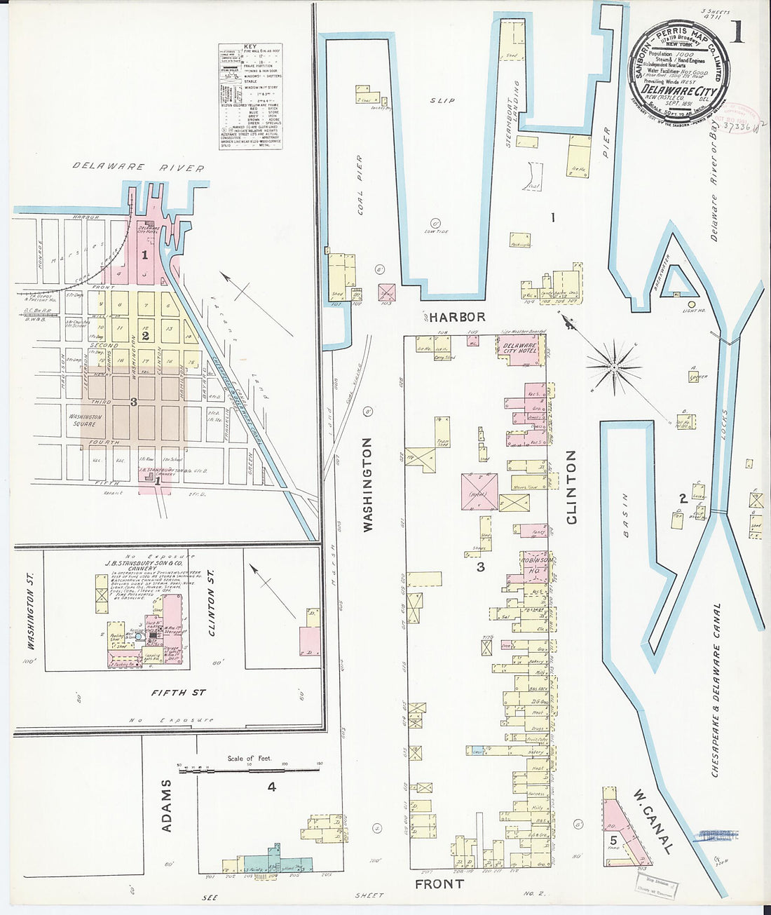 This old map of Delaware City, New Castle County, Delaware was created by Sanborn Map Company in 1891