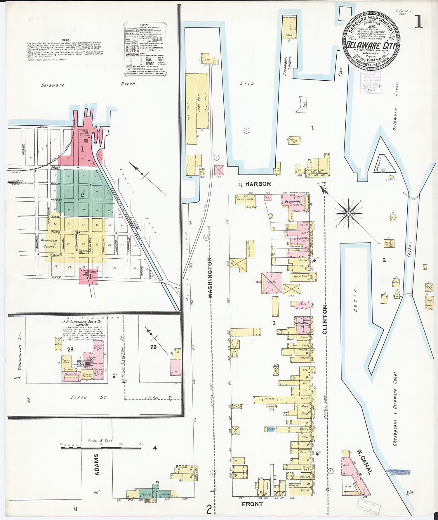 This old map of Delaware City, New Castle County, Delaware was created by Sanborn Map Company in 1904