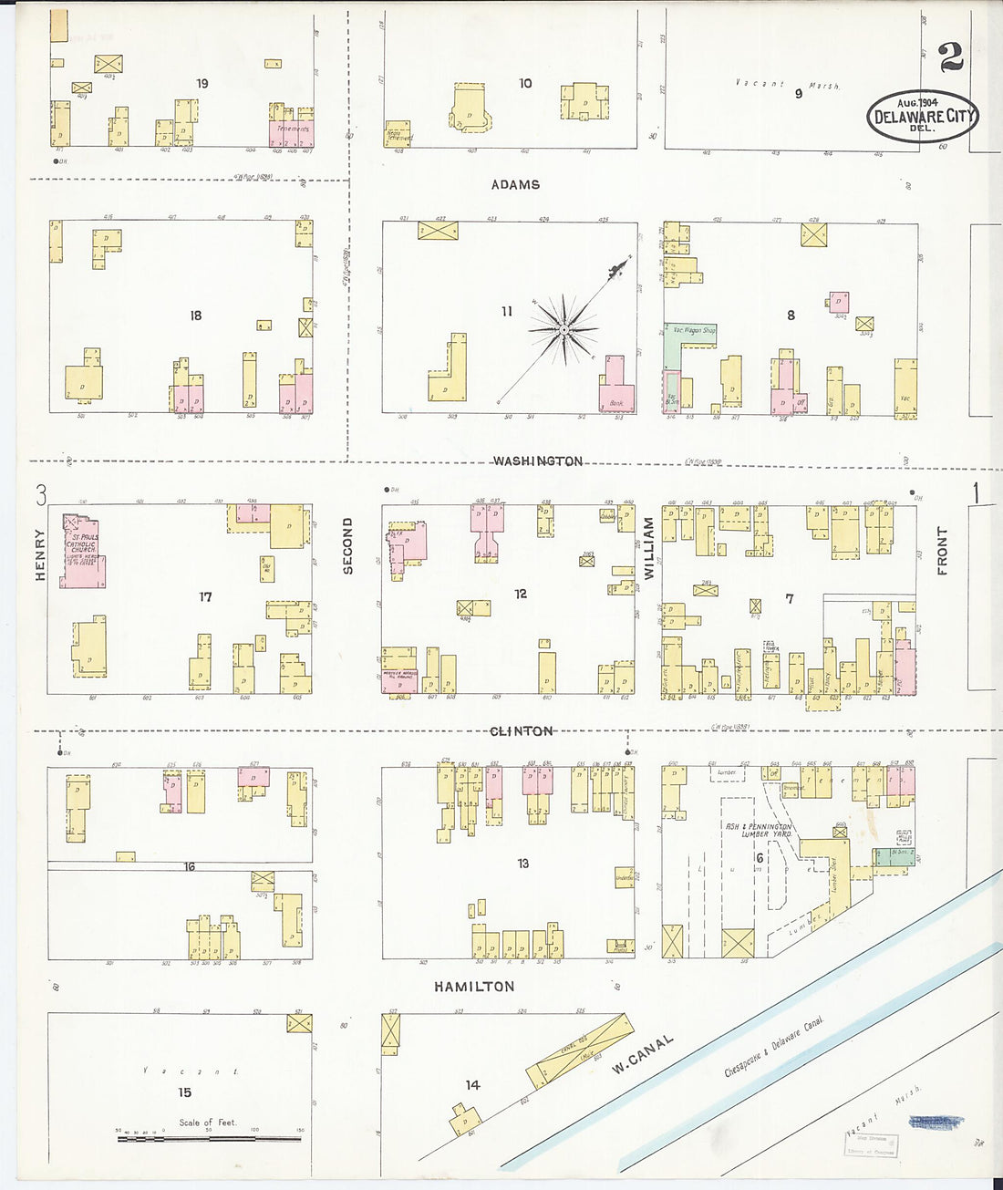 This old map of Delaware City, New Castle County, Delaware was created by Sanborn Map Company in 1904