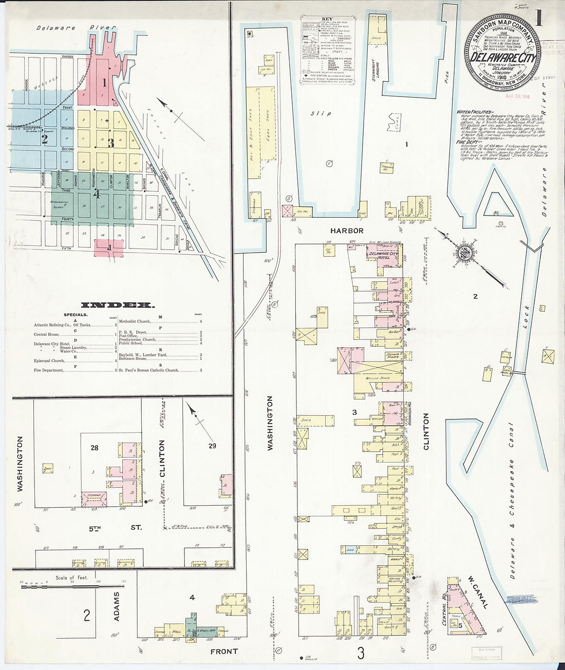 This old map of Delaware City, New Castle County, Delaware was created by Sanborn Map Company in 1910