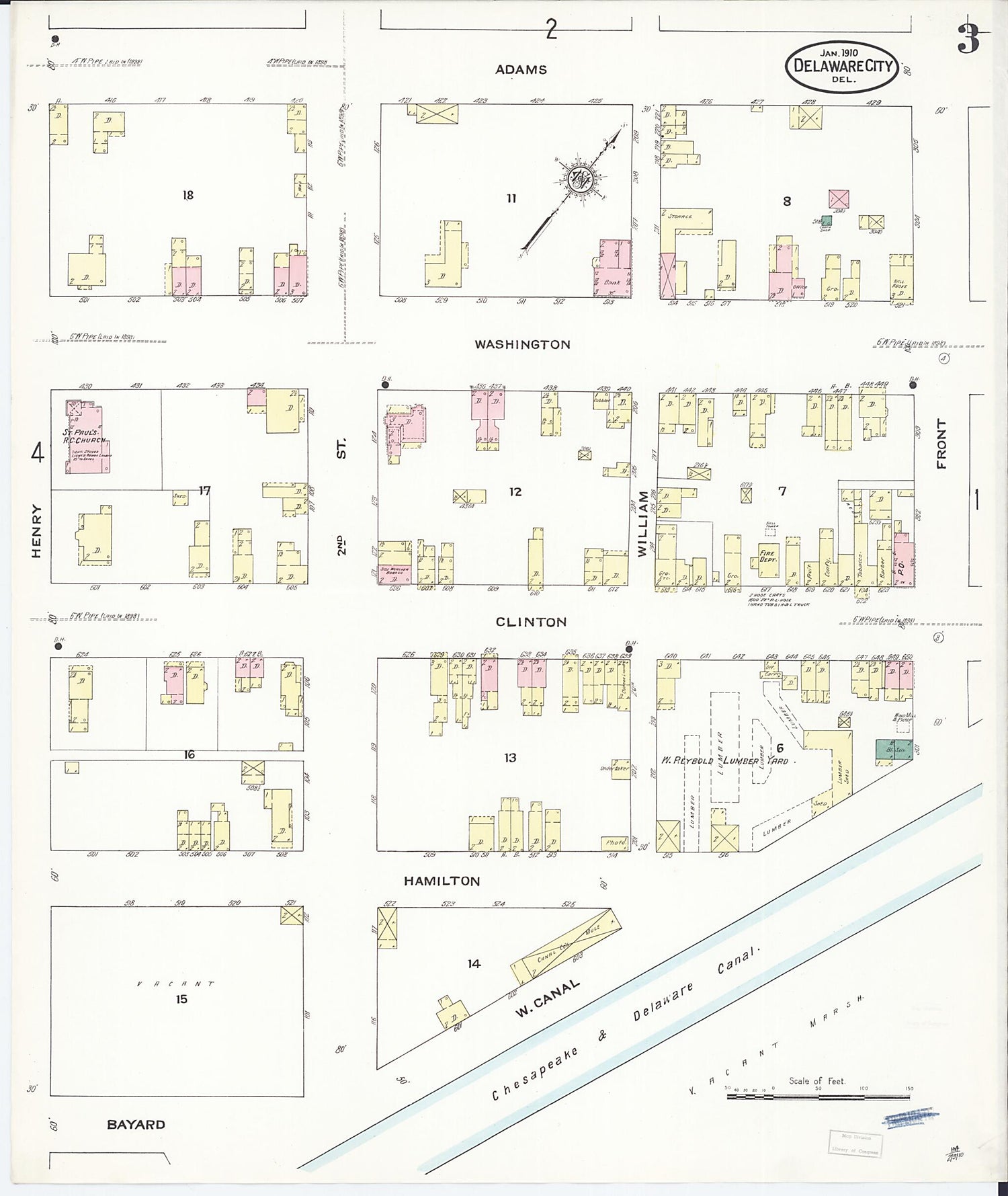 This old map of Delaware City, New Castle County, Delaware was created by Sanborn Map Company in 1910