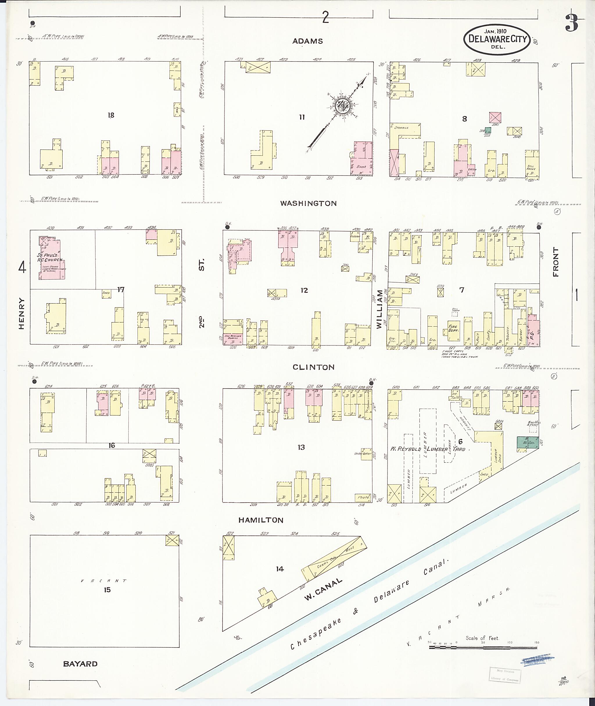 This old map of Delaware City, New Castle County, Delaware was created by Sanborn Map Company in 1910