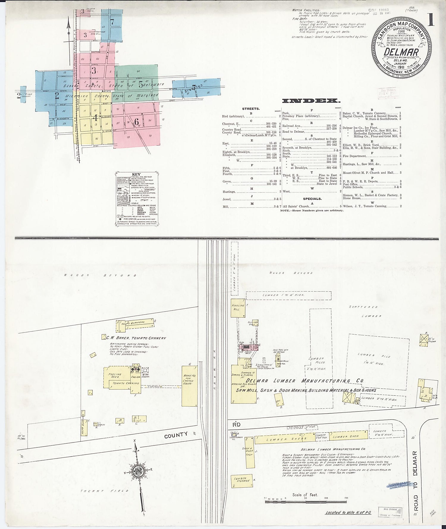 This old map of Delmar, Wicomico County, Maryland was created by Sanborn Map Company in 1911