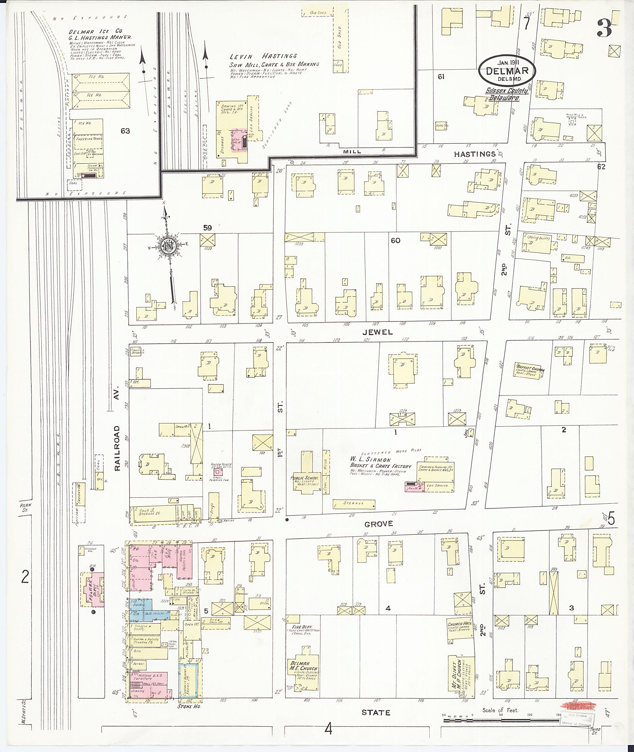 This old map of Delmar, Wicomico County, Maryland was created by Sanborn Map Company in 1911