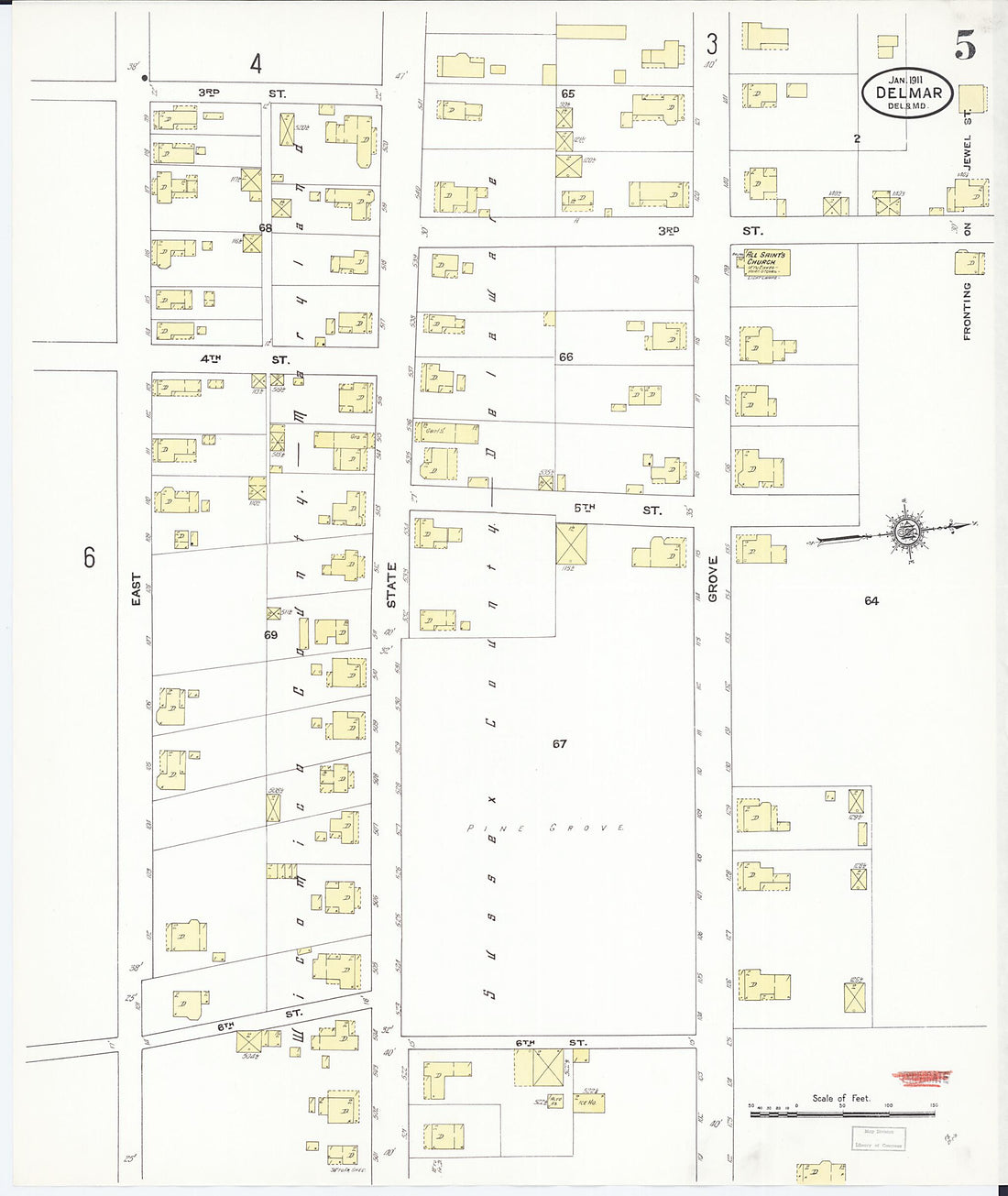 This old map of Delmar, Wicomico County, Maryland was created by Sanborn Map Company in 1911