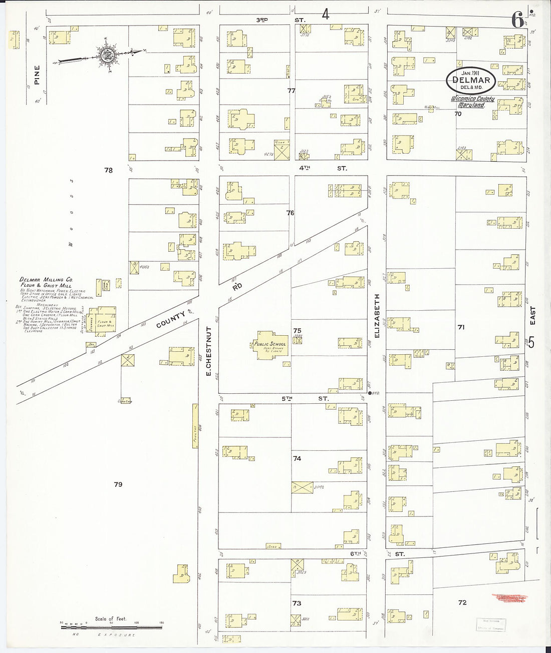 This old map of Delmar, Wicomico County, Maryland was created by Sanborn Map Company in 1911