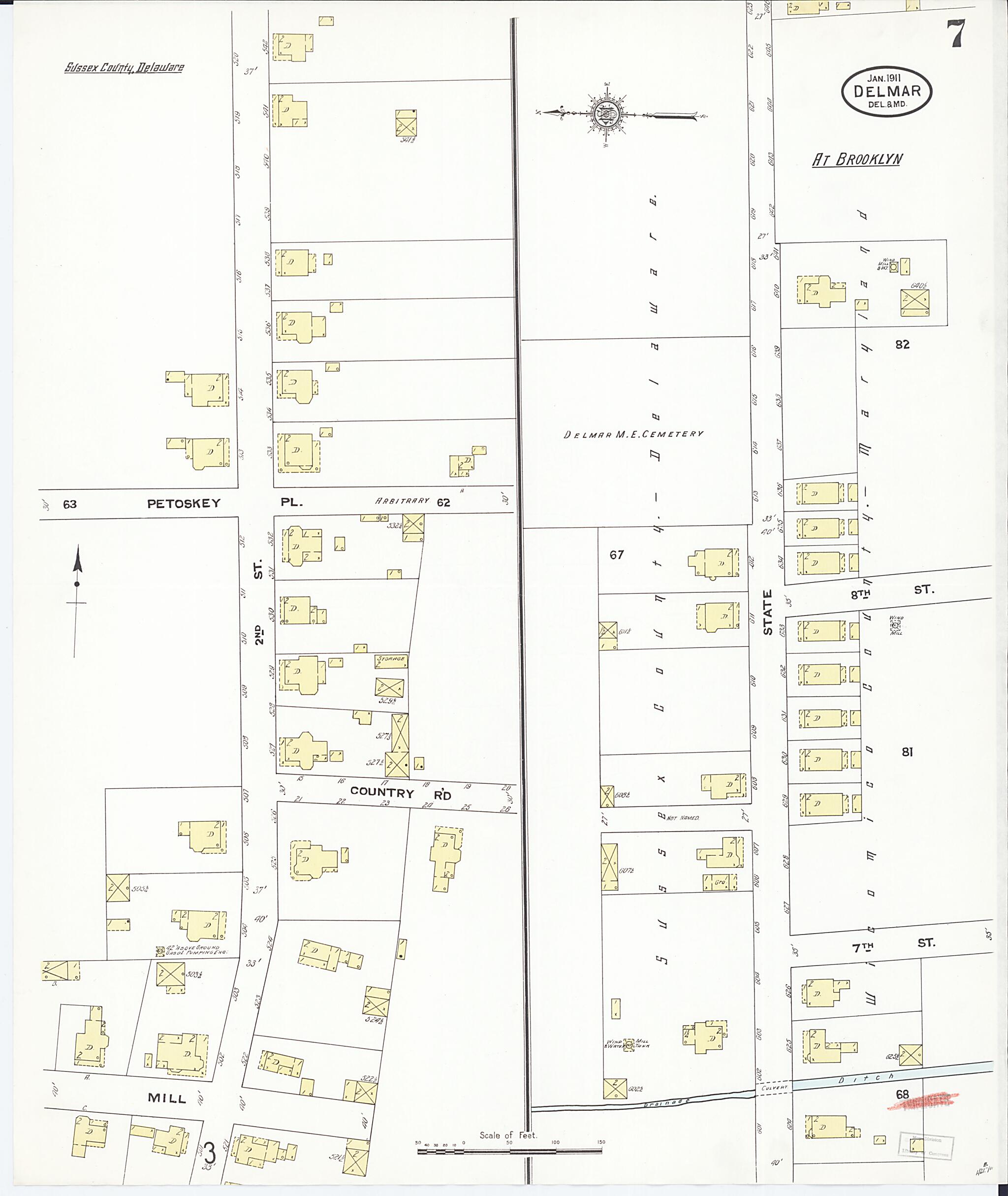 This old map of Delmar, Wicomico County, Maryland was created by Sanborn Map Company in 1911