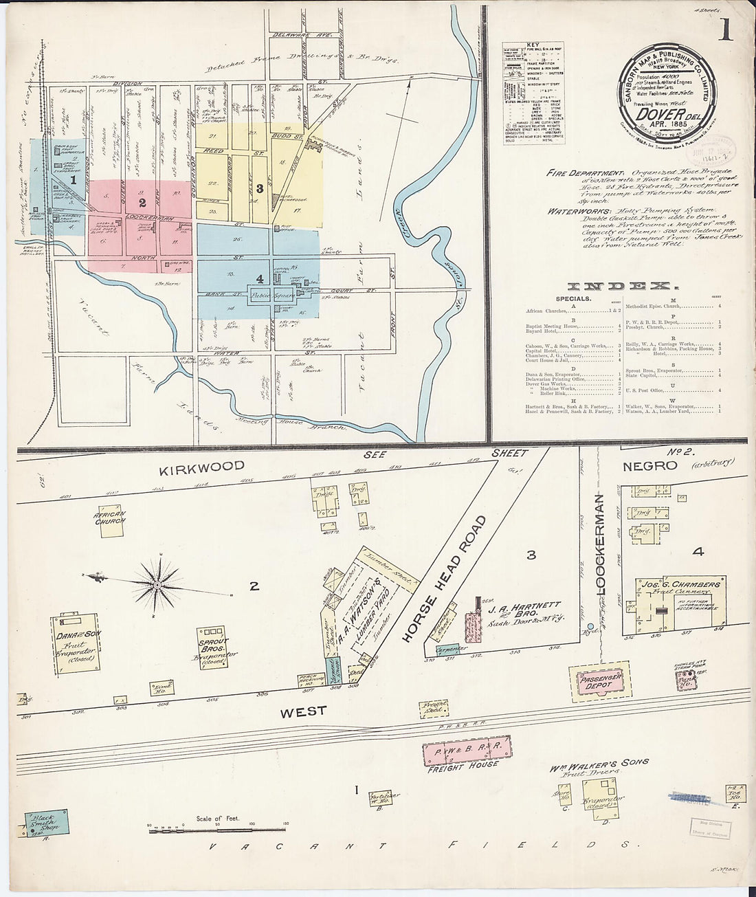 This old map of Dover, Kent County, Delaware was created by Sanborn Map Company in 1885