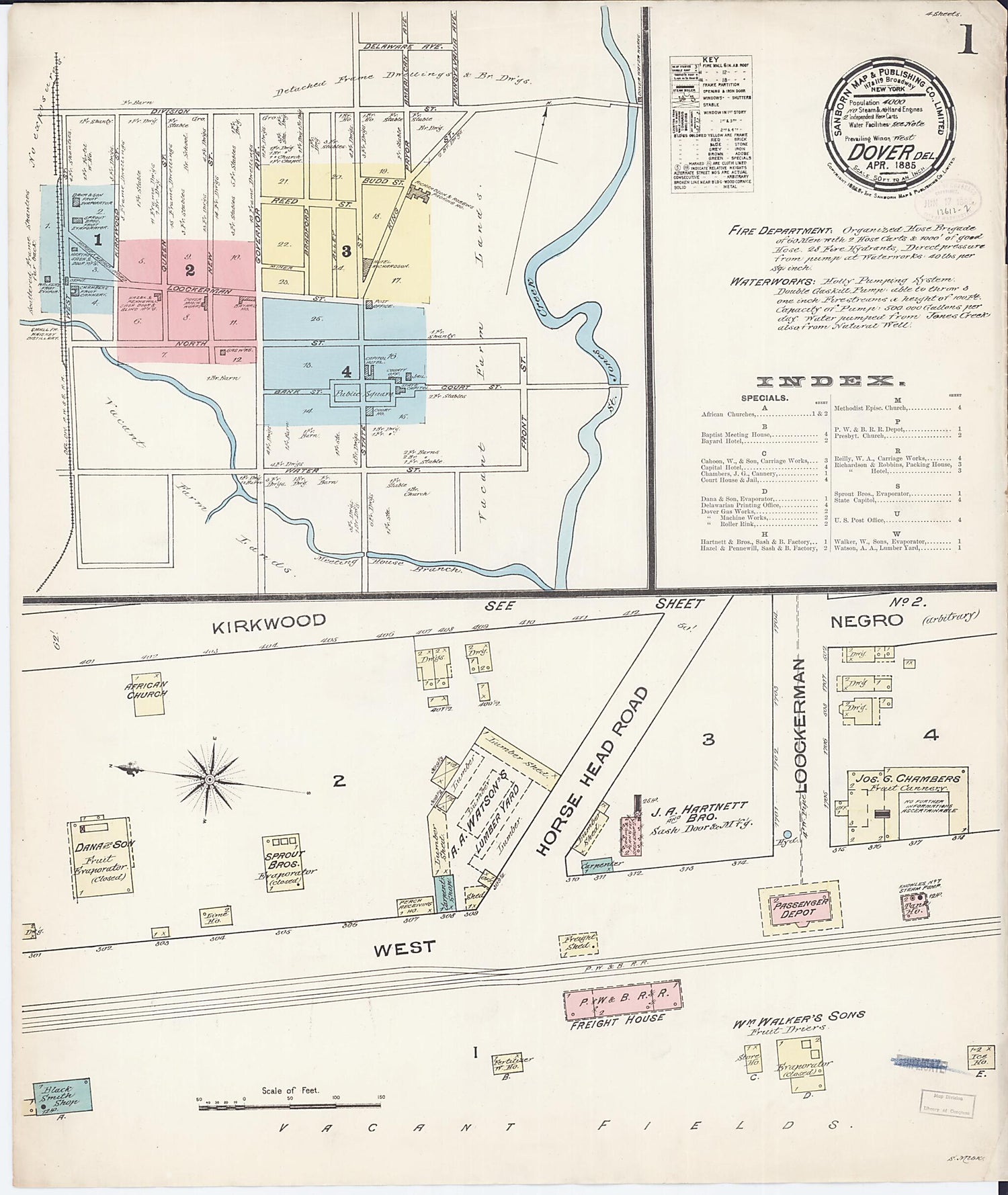 This old map of Dover, Kent County, Delaware was created by Sanborn Map Company in 1885