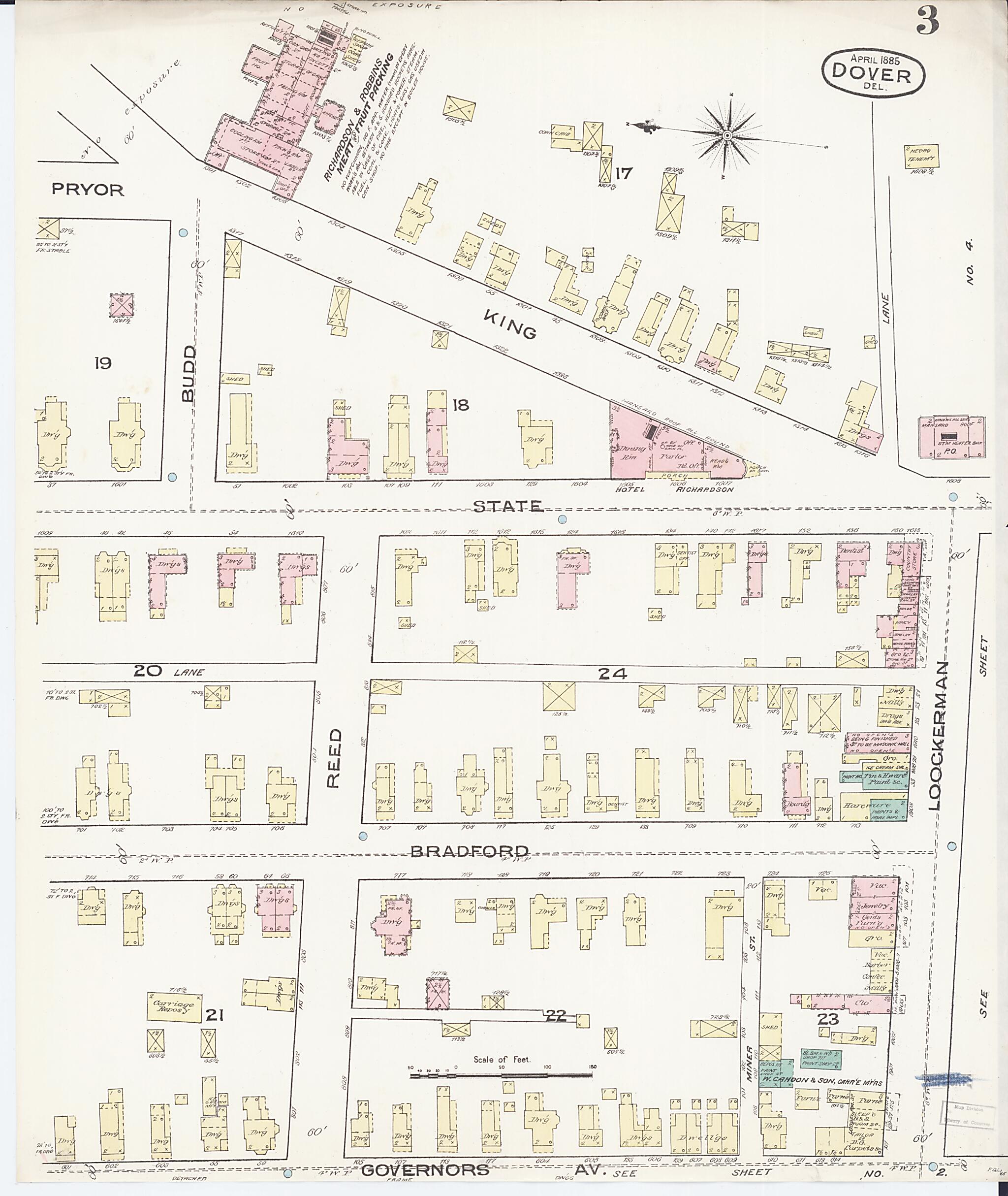 This old map of Dover, Kent County, Delaware was created by Sanborn Map Company in 1885