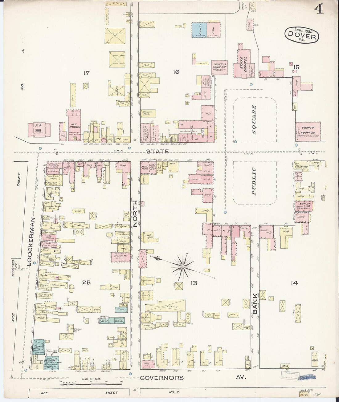 This old map of Dover, Kent County, Delaware was created by Sanborn Map Company in 1885